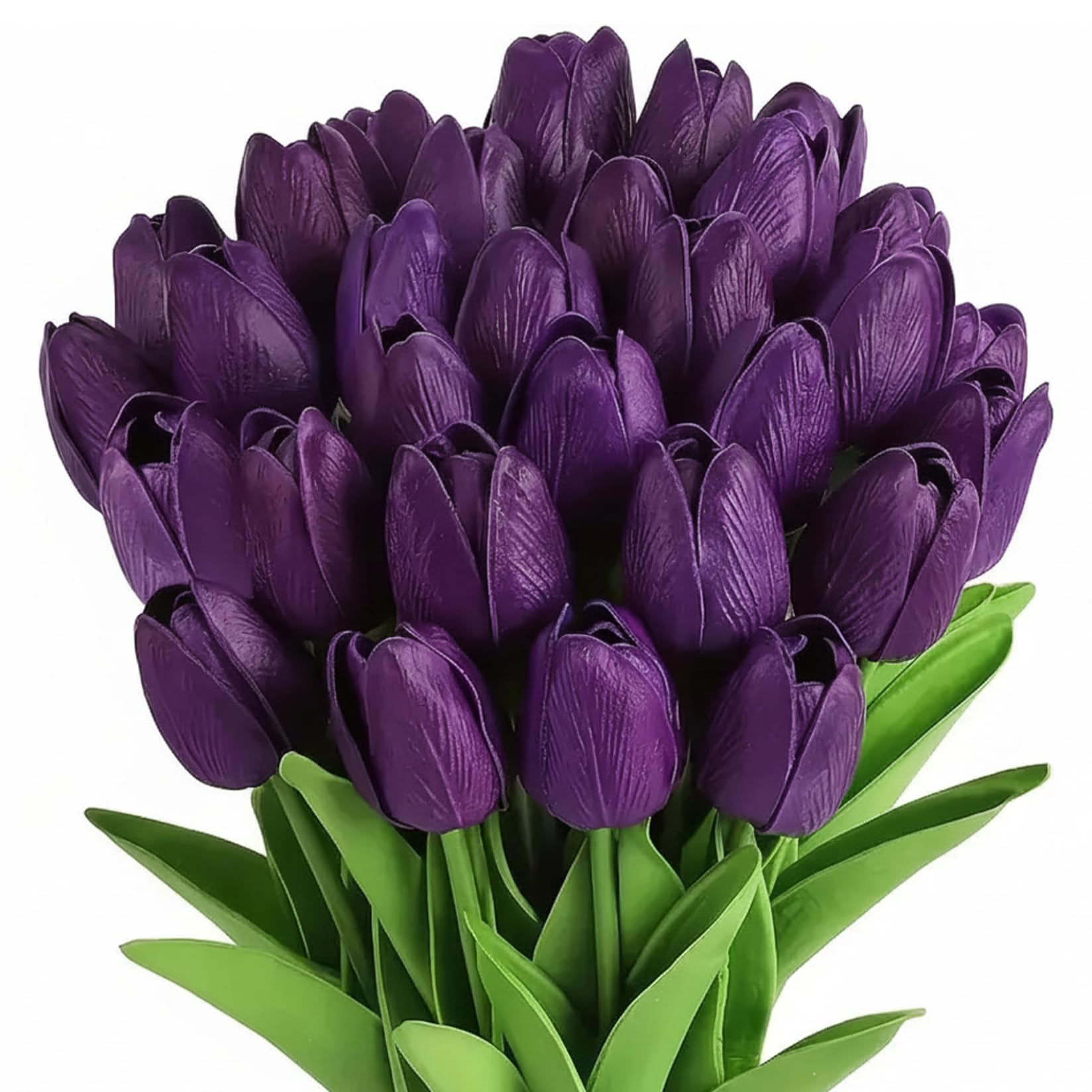 Ginwrek Realistic Tulips Artificial Tulips, 20Pcs Faux with Realistic PU Flower Heads for Home Decor, Mother's Day, Valentine's Day, Table Centerpieces (Purple)