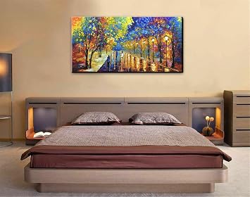 Tyed Art-Hand Painted Wall Art Oil Painting Landscape,Wall Art for Living Room, Bedroom Office Wall Decor, Modern Textured Wall Art, Leonid Afremov paintings Artwork, Framed Wall Art 24X48 Inch