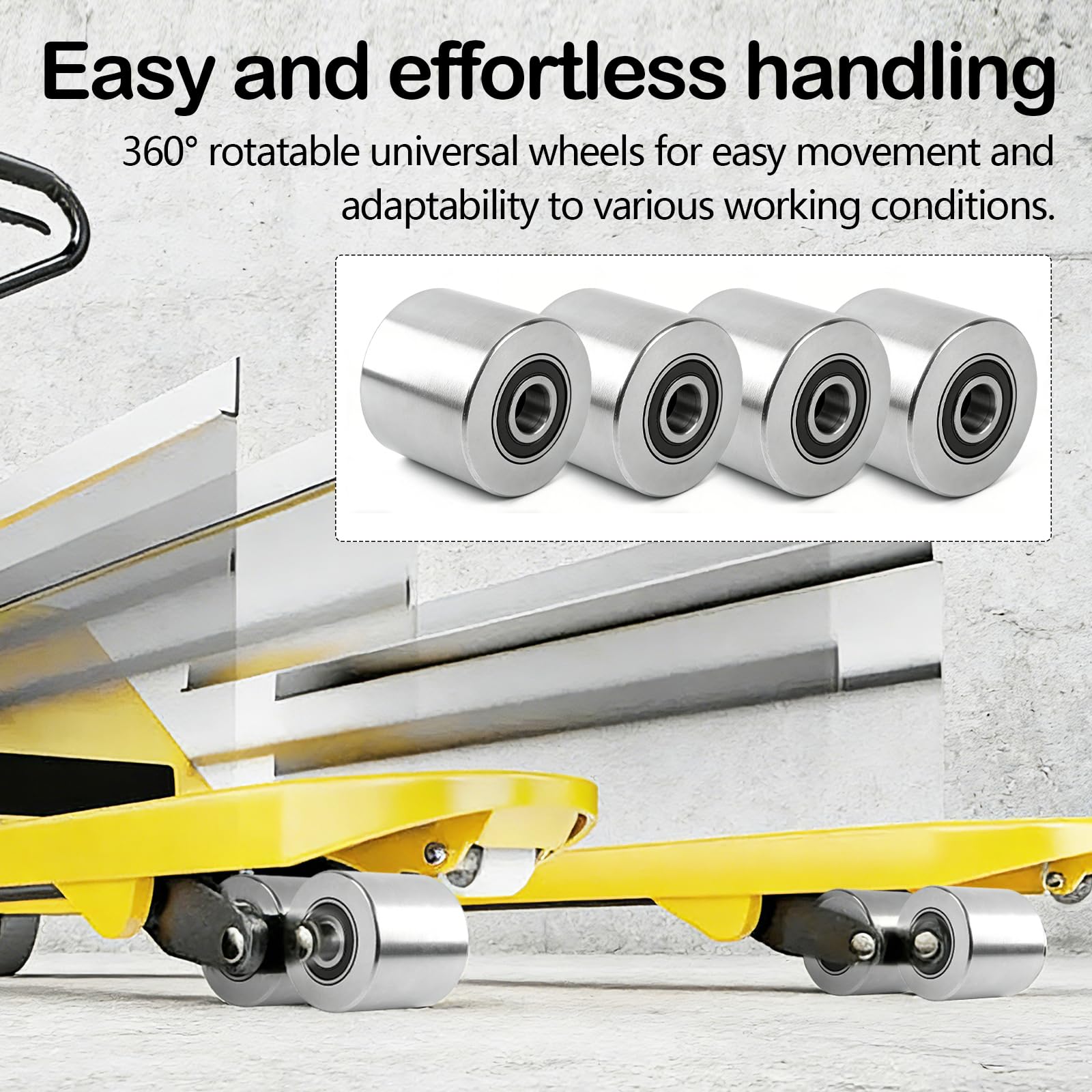 4 Ruedas para Transpaleta 80 x 70 mm, Acero Aleado Eje de 20 mm Rodamientos de Bolas Capacidad de Carga de 1000 kg para Cemento y Otros Terrenos Desniveladostranspaleta Electrica