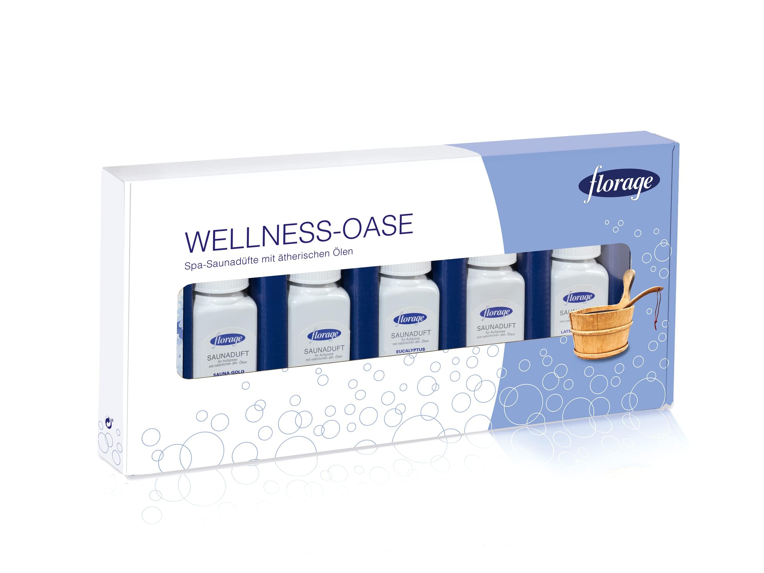 5x 100ml Saunaaufguss Saunaduft Konzentrat Duftöl Geschenkset - Eukalyptus, Minze, Latschenkiefer, Citrone/Orange, Sauna Gold - auch für Kräuterbäder, Aromaschalen und Thermarien