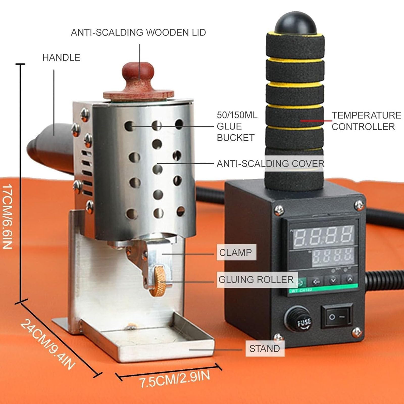 Pistola per colla a caldo, dispenser adesivo portatile, strumento per colla senza fili per fai da te, carta e imballaggi, potenza 150 W, capacità 150 ml