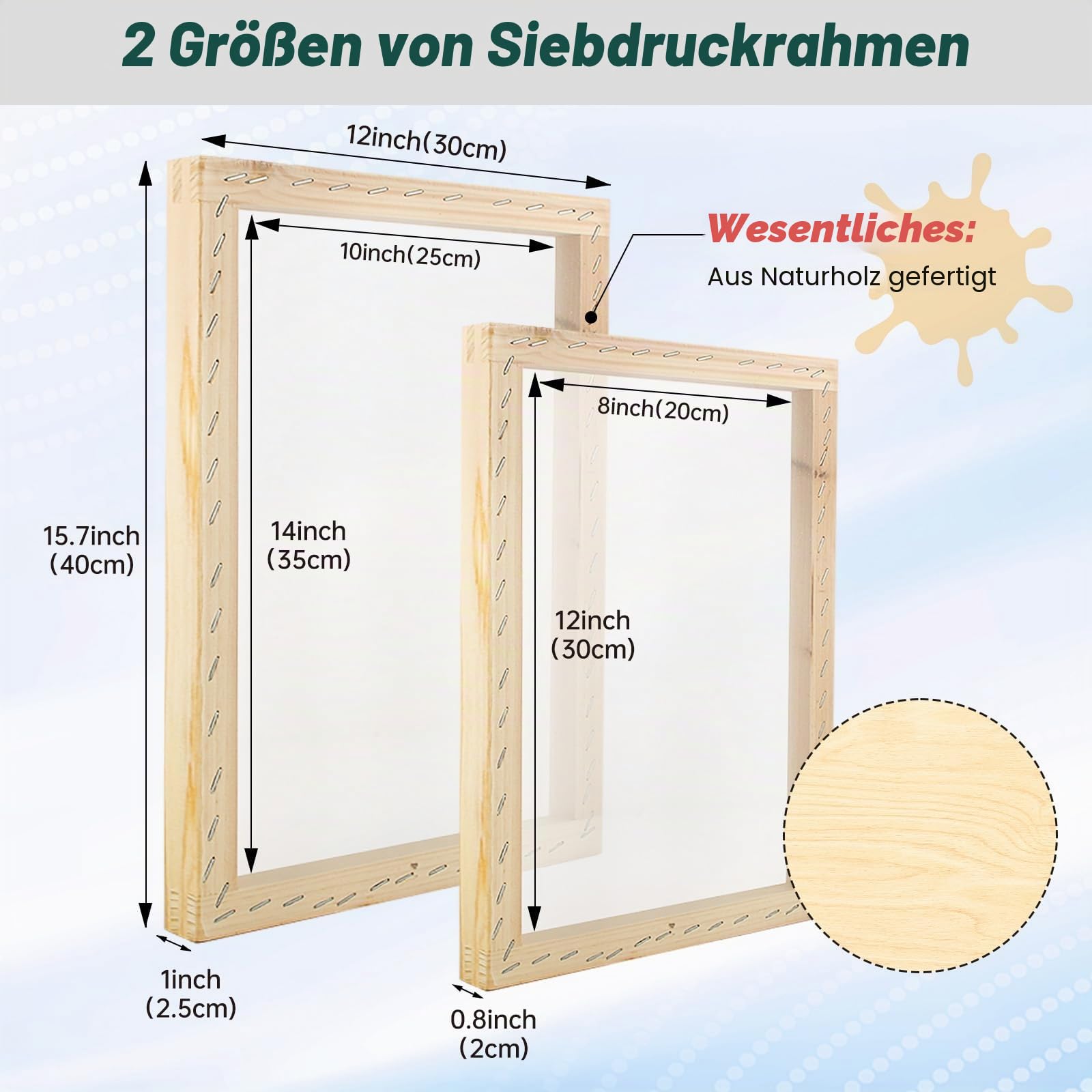 Ecoofor 47-teiliges Siebdruck-Set mit 50W UV-Lampe, Holzrahmen 2 Größen, 4 Farben, 10 A4 Folien