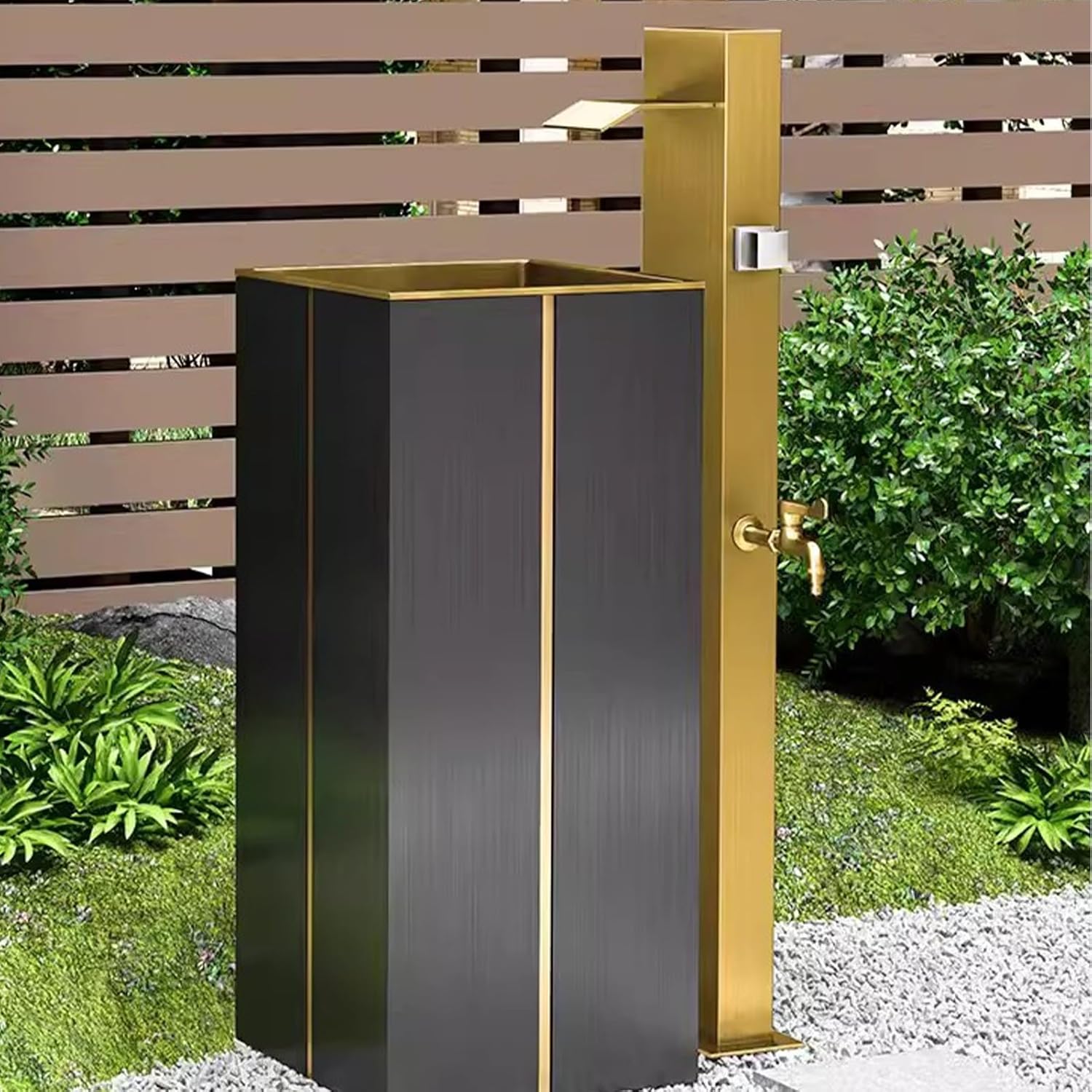 Garden Water Column, Outdoor Water Column with Faucet, Freestanding Hydrant Water Tap, Waterfall Type Water Discharge(Brown)