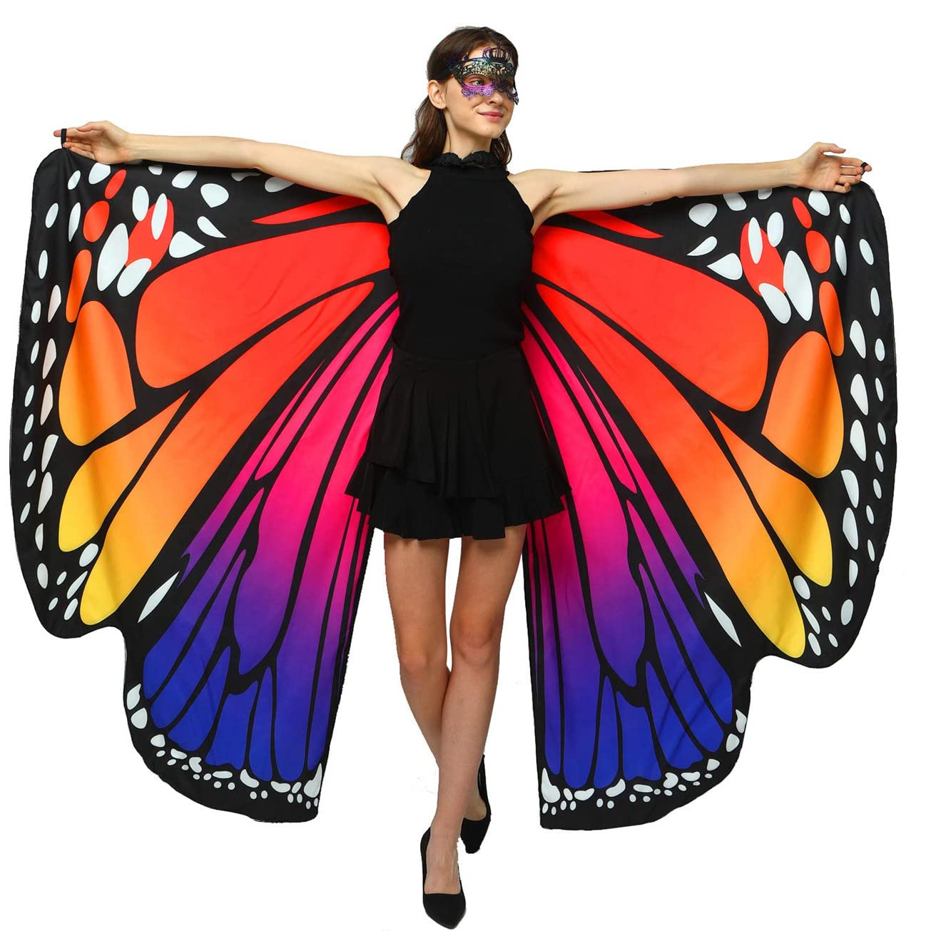 EONGERS Halloween Costume Butterfly Wings Shawl Double-Sided Printing Butterfly Fairy Ladies Costume (Double Sided Roseblue)