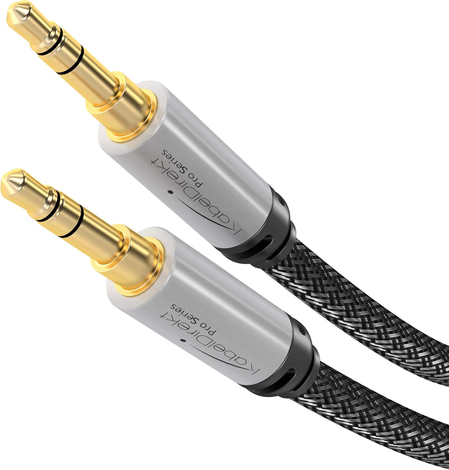 KabelDirekt – 10ft – Auxiliary 3.5mm headphone jack cable & Aux cord (stereo audio cable, practically unbreakable metal casing, tangle-free nylon braiding, for smartphones/laptops/audio, black/silver) : Electronics
