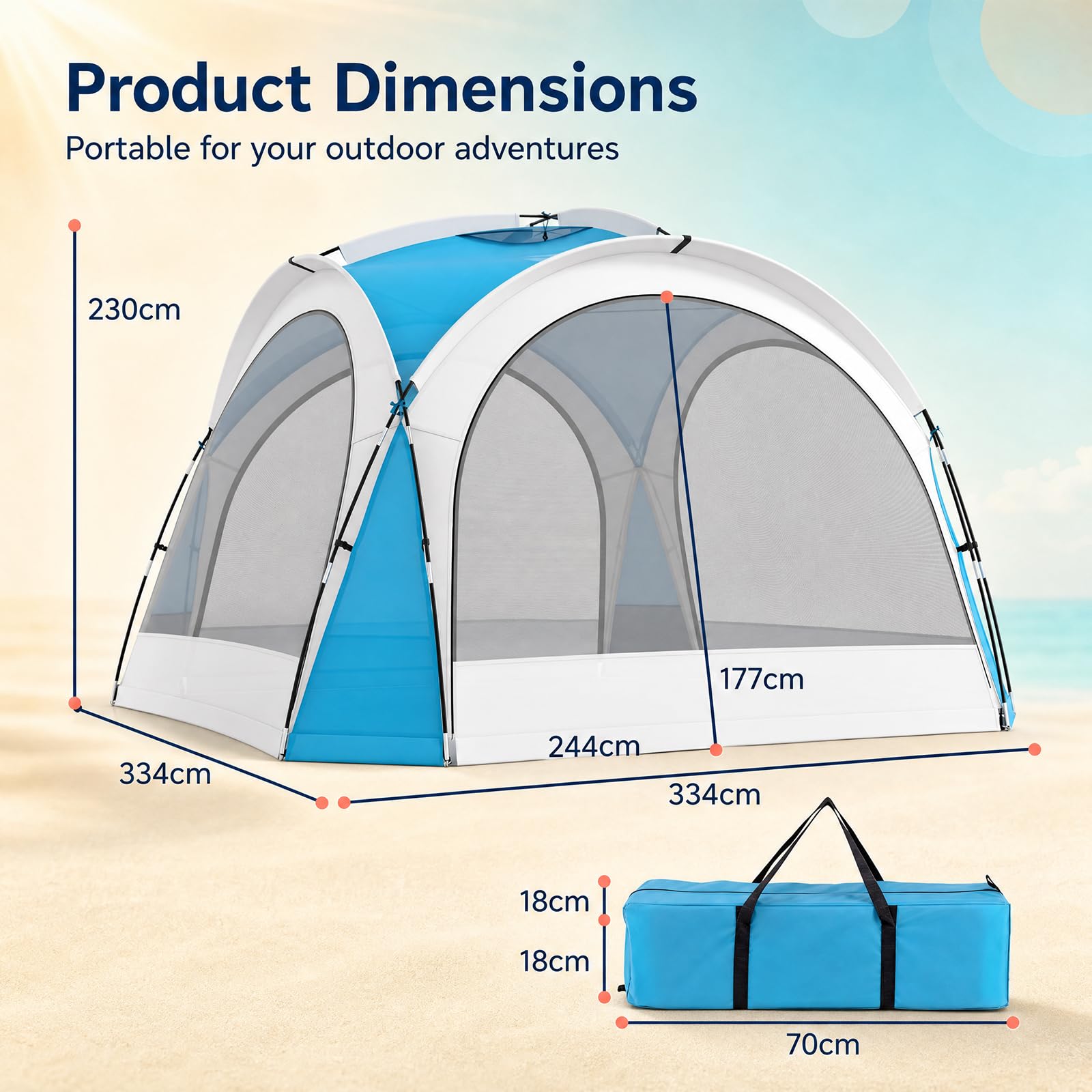 GOPLUS Tienda de Playa para 6-8 Personas (344 x 344 x 230 cm,Azul)