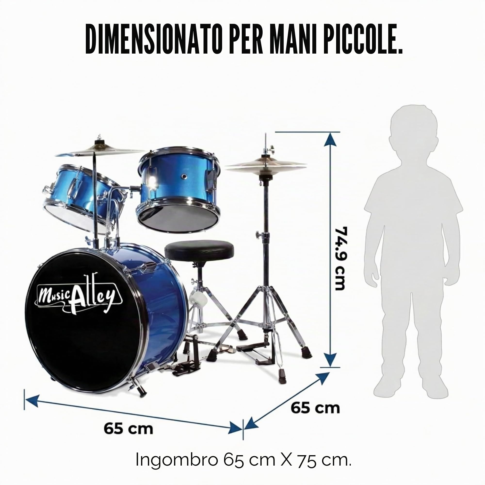 Batteria Music Alley Junior con sgabello e bacchette