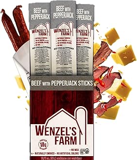 Wenzel’s Farm Beef with Pepperjack Sticks │Snack Sticks │ Flavorful, Naturally Smoked │ High Protein, Low Carb │ No MSG, Fillers, Binders, Artificial Colors │ Gluten Free | 32 sticks (16 packs of 2)