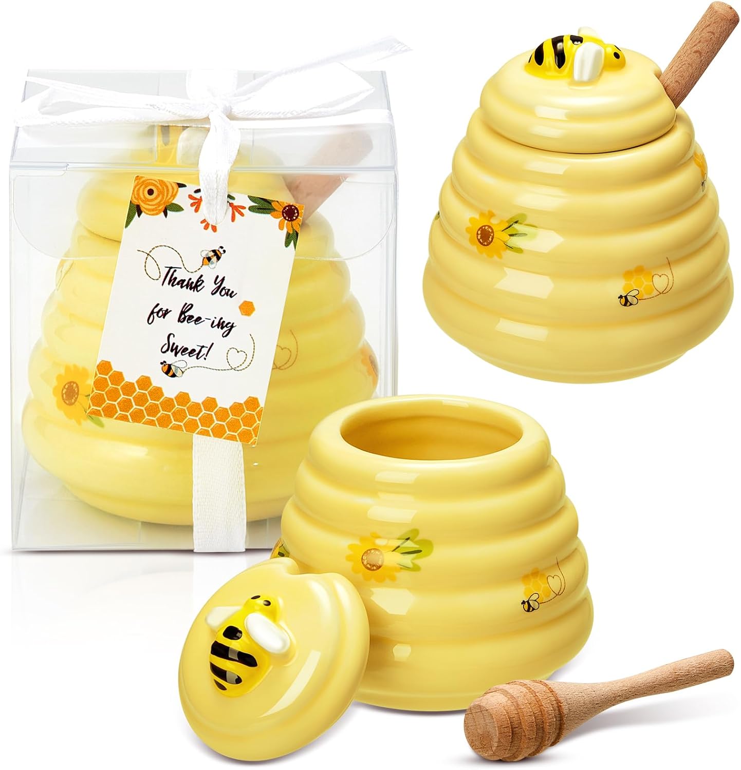 Yinder 12 Pcs Baby Shower Prize for Winners Honey Party Favors 3 oz Ceramic Honey Jars with Dippers Mini Bee Themed Pots with Goodie Boxes for Baby Shower Wedding Favors Bee Themed Party Gifts