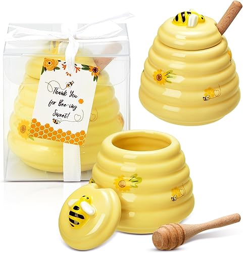 Yinder 12 piezas de premios de baby shower para ganadores, recuerdos de fiesta de miel, tarros de miel de cerámica de 3 onzas con goteros, mini