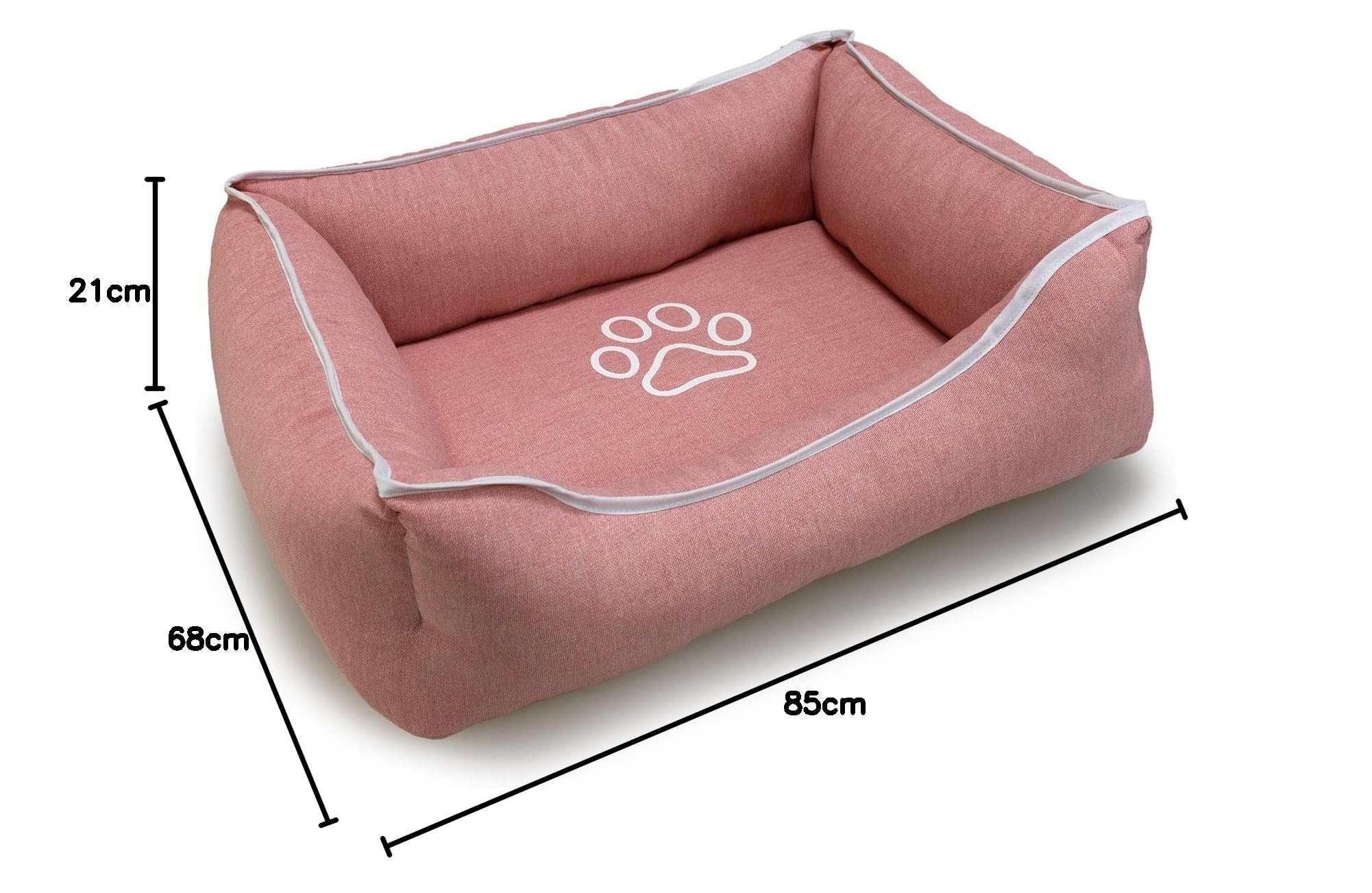Arquivet - Rosa quadratisches Hundebett mit Fußabdruck und Paspelierung 85 x 68 x 21 cm -Hundebett - Hundezubehör