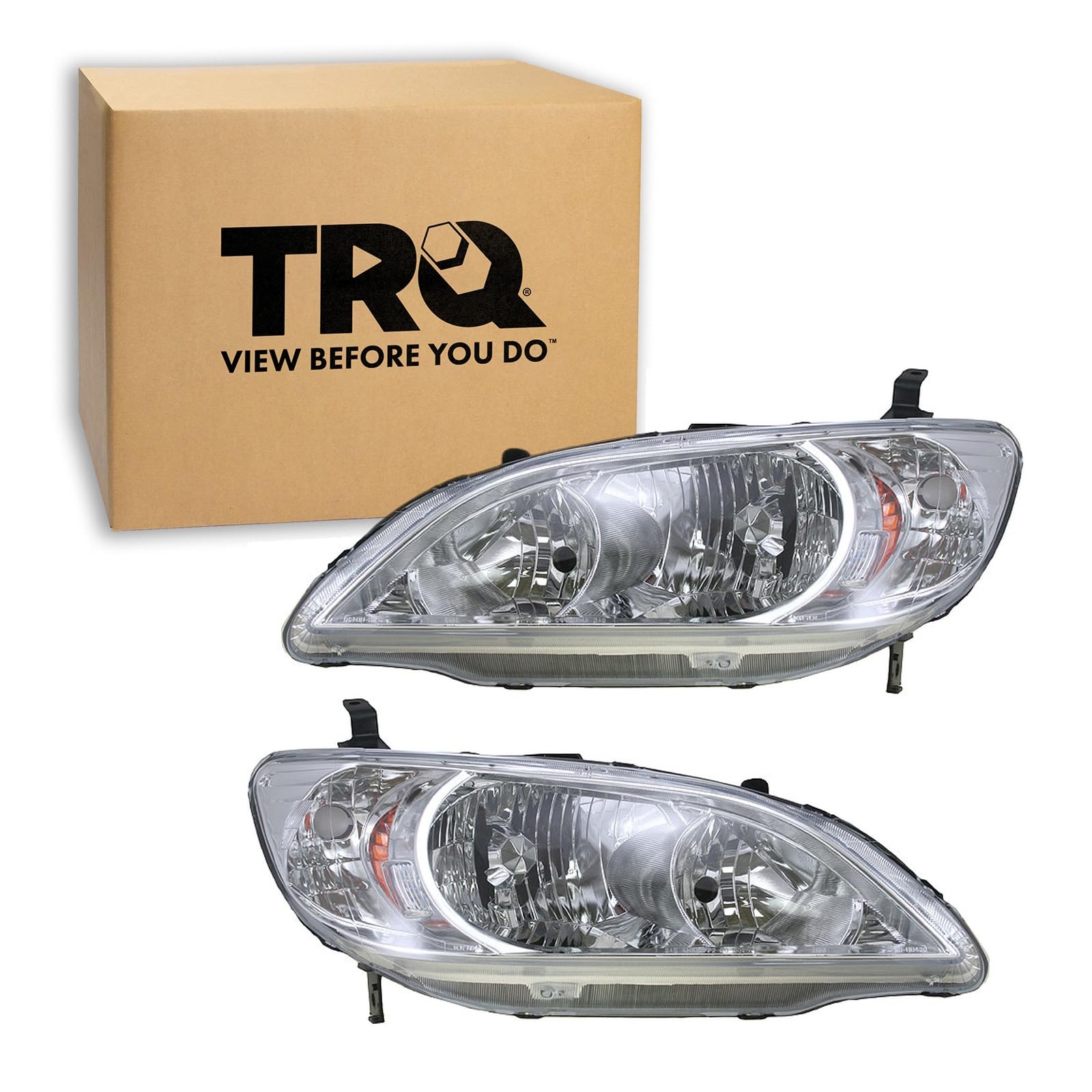 TRQ Headlight Assembly Set HO2502121 HO2503121 Compatible with 2004-2005 Honda Civic