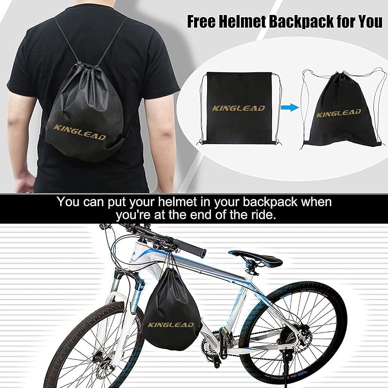 KINGLEAD Kerékpáros Bukósisak Levehető Mágneses Napellenzővel, USB Hátsó Világítással, Állítható Méret 57-62cm, Unisex MTB Sisak - Black