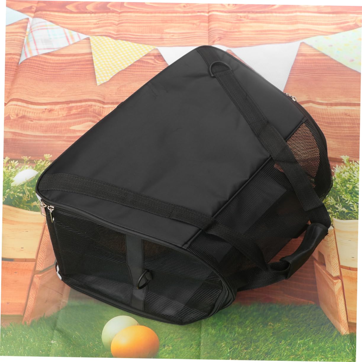 Borsa Trasportino per Cani e Cuccioli in Nylon Nero, Rete Traspirante