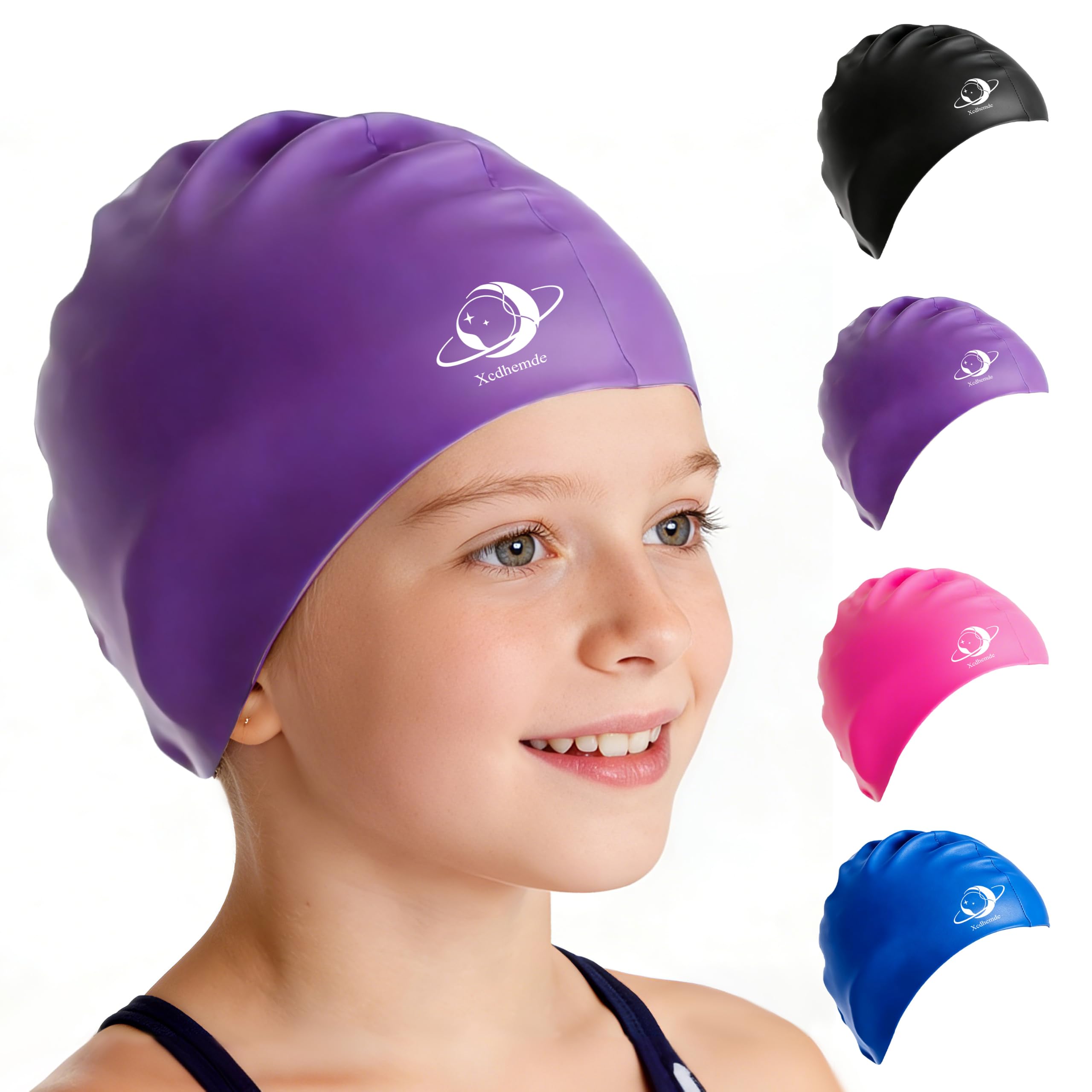 Czepek Kąpielowy Dzieci, Czepek Pływacki Dzieci Silikonowy, Miękki, Elastyczny i Wygodny, Wodoszczelny, Swimming Cap, Odpowiednie dla Chłopców, Dziewcząt i Nastolatków - Fioletowy | Wodoszczelny czepek pływacki, antypoślizgowy czepek kąpielowy, wygodny cz