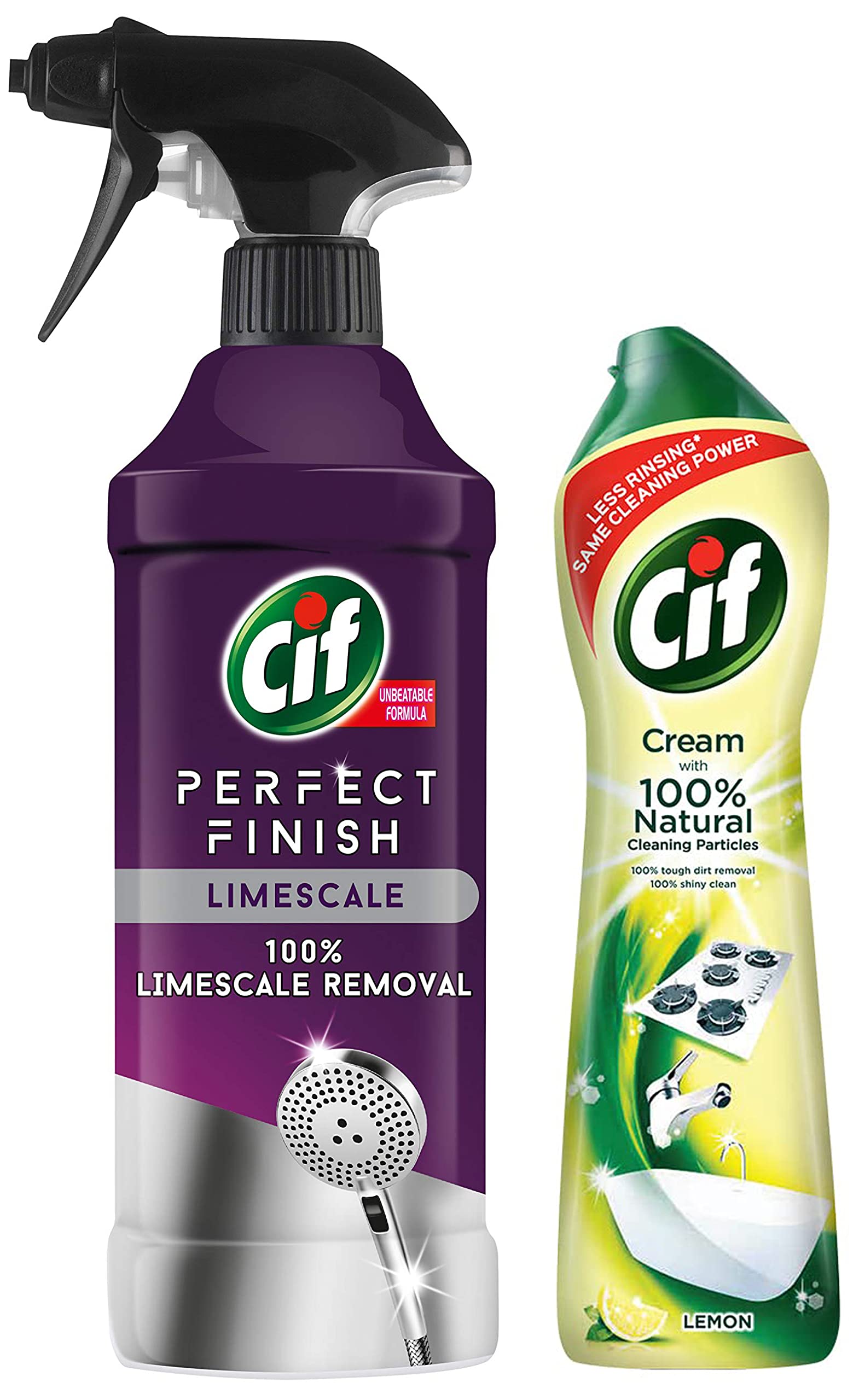 CIF Perfect Finish Limescale Remover Spray | 100% Effective |435ml & Abrasive Surface Cleaner Cream, Lemon| Kitchen, Rem