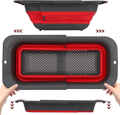 Miniatura 7 de ROTTOGOON Colador plegable de 7 cuartos, colador expandible sobre el fregadero, colador ajustable de silicona para fregadero de cocina, cesta grande