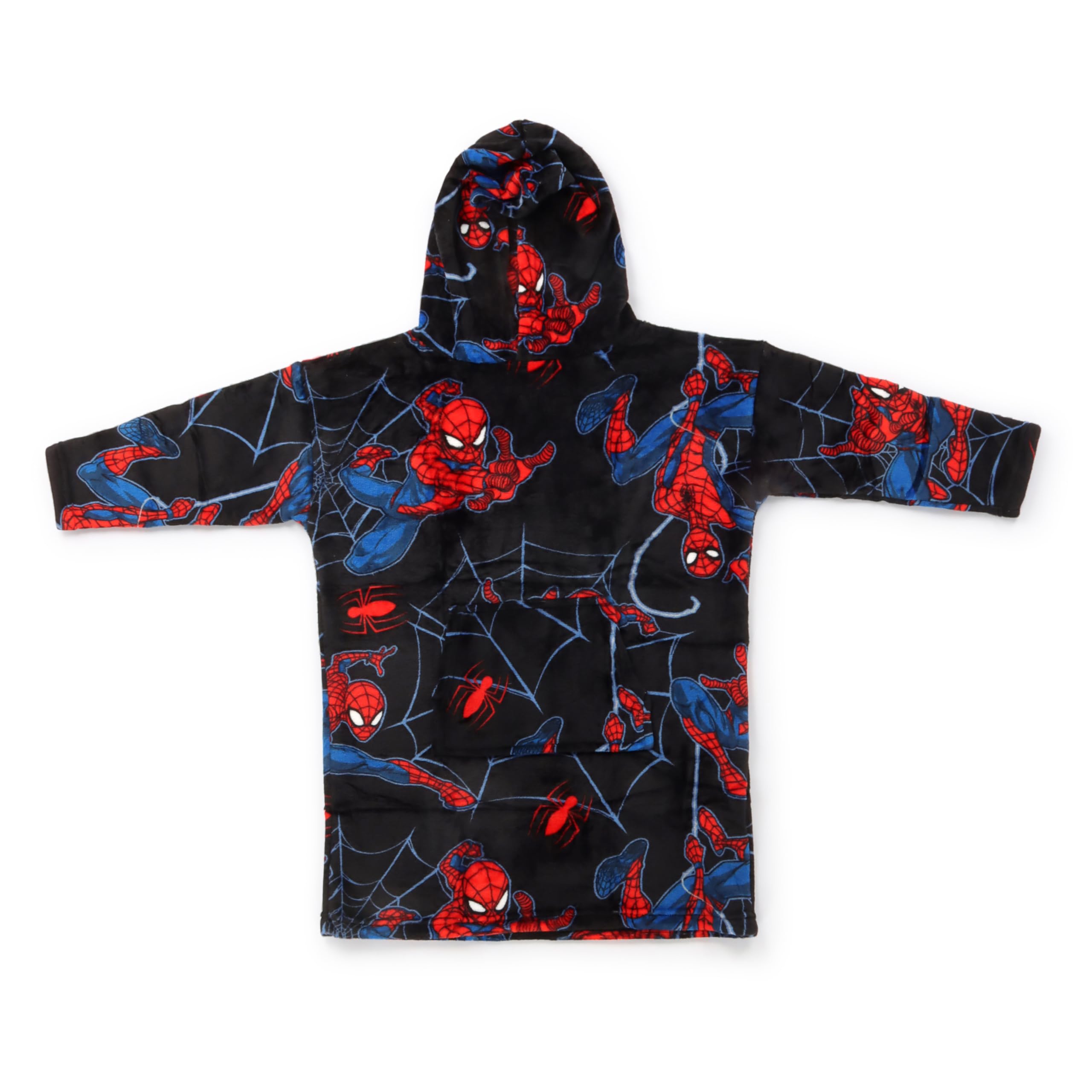Jay Franco Children's Marvel Spiderman Wearable Throw Blanket – Oversized Plush Hooded Blanket with Pocket, Soft Cosy Fleece Throw, Gift for Lounging, Official Licensed Property, Black, 61x81