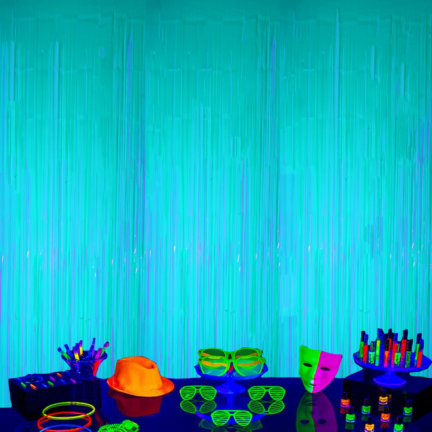 DECOCKRAT 2 Pack Foil Fringe Backdrop - Fluorescent Green Shiny Tinsel Curtains for Party Decoration/Photo Booth Props - 3.3x6.6 FT Metallic Foil