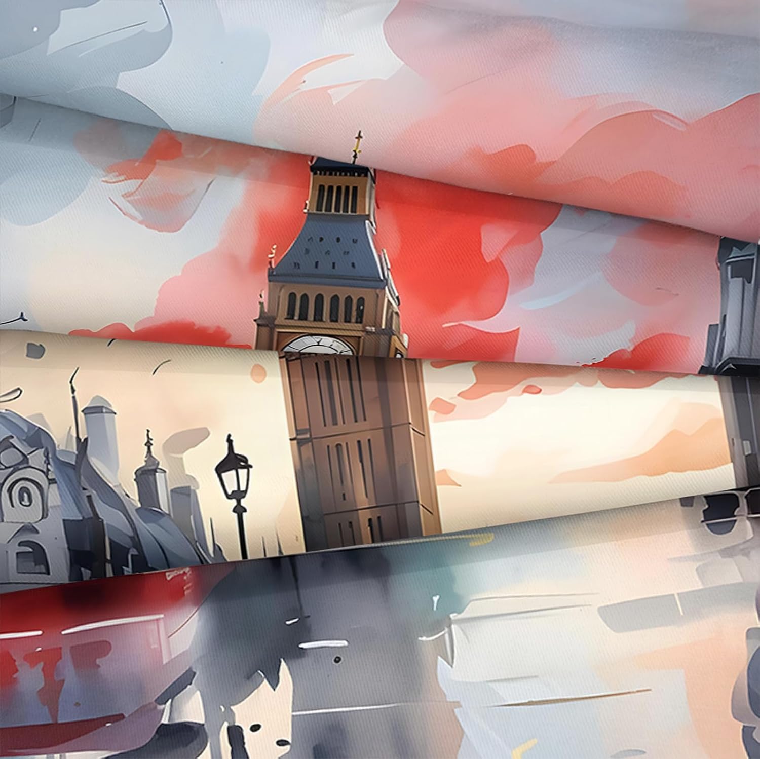 Retro Comforter Set UK London Bedding Set Vintage Big Ben Red Telephone Booth Romantic City Theme Bedding Comforter Women Boys Girls Bed Set Super Soft Cozy for All Season