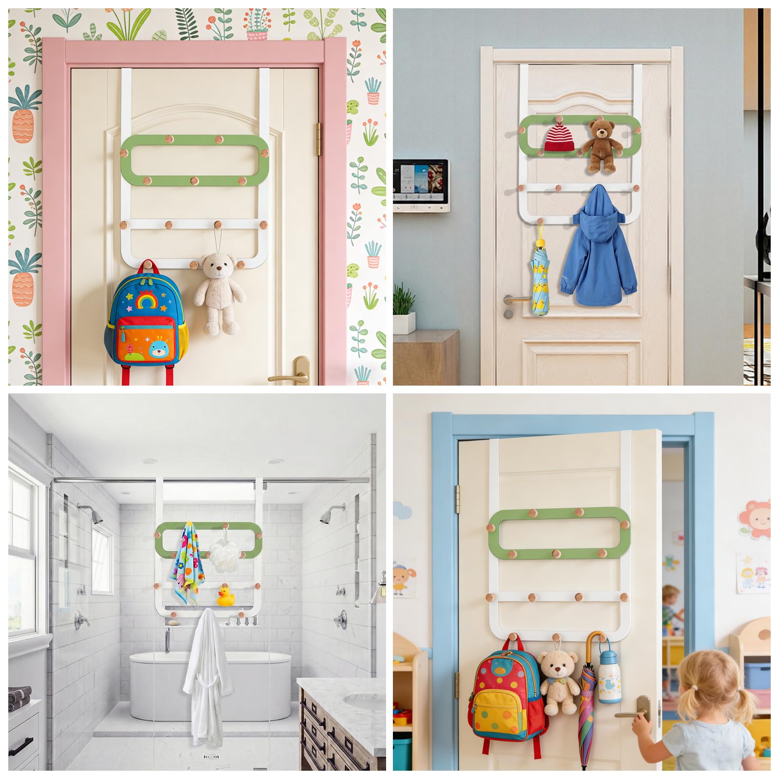 Ganchos de puerta para mochilas, colgador de puerta extralargo, perchero de bolas de madera, ideal para guardería, dormitorio, baño, bolso y organizador de toallas