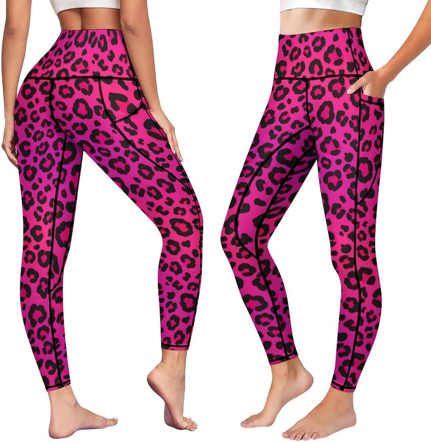 High Waist Yoga Pants with Pockets Tummy Control Workout Running 4 Way Stretch Yoga Leggings for Girls Women