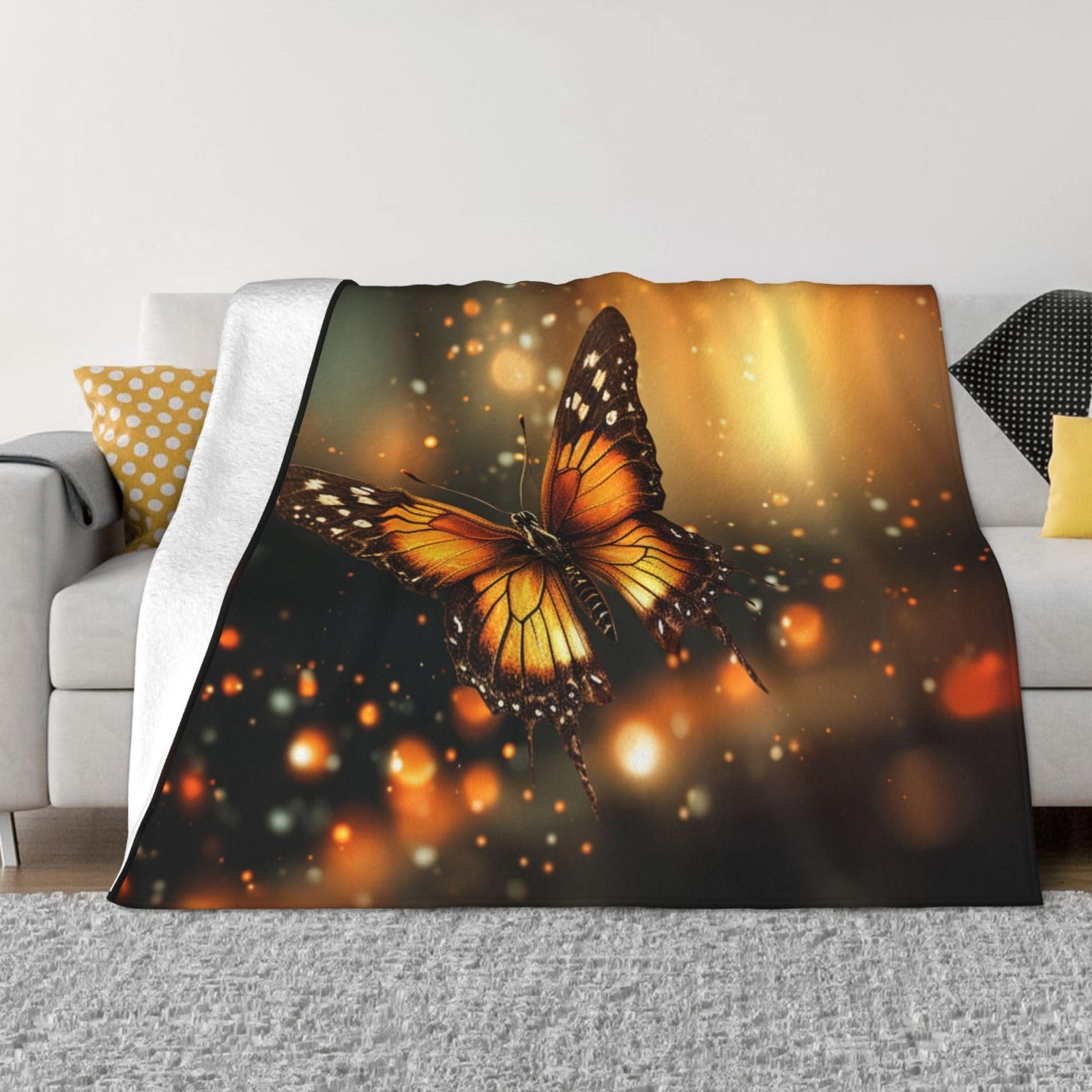Couverture polaire papillon orange 203x152 cm jeté de canapé chaud