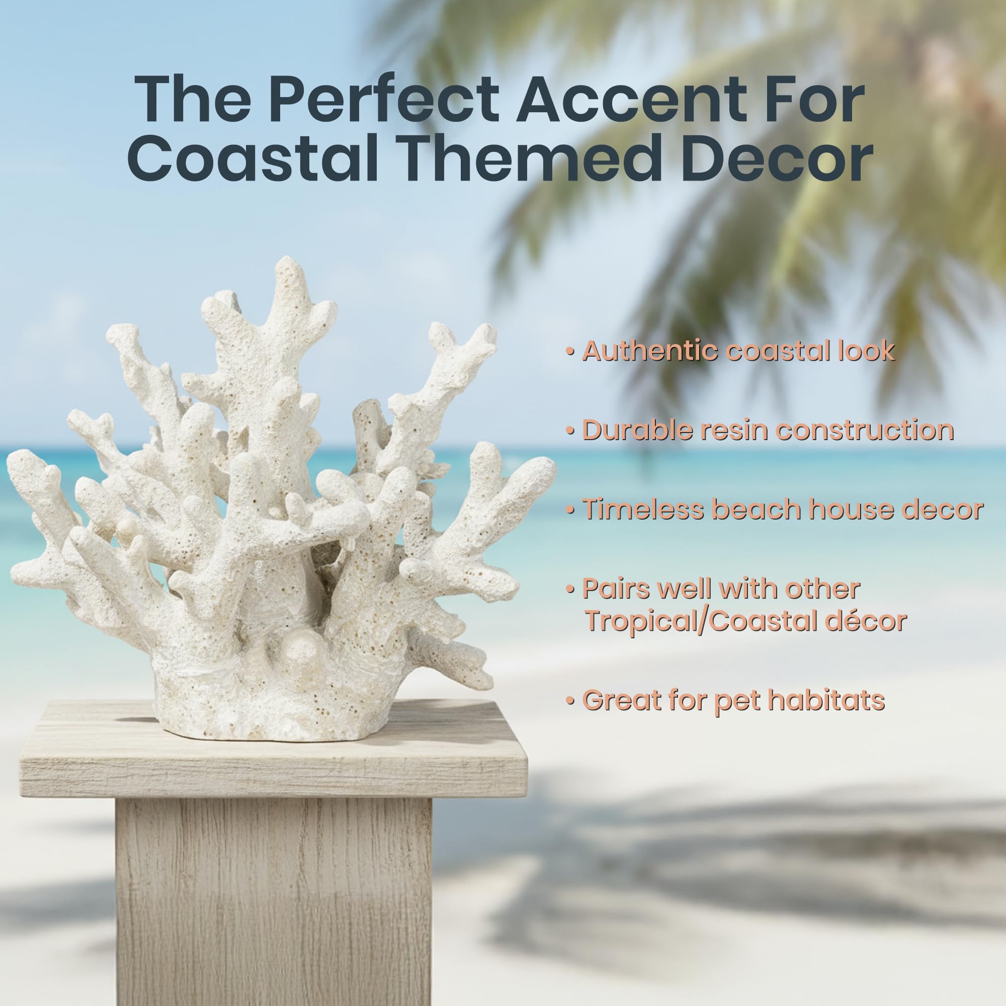White Coral Decor - Coral Reef Decor (6.5inx5inx5.5in) - Resin