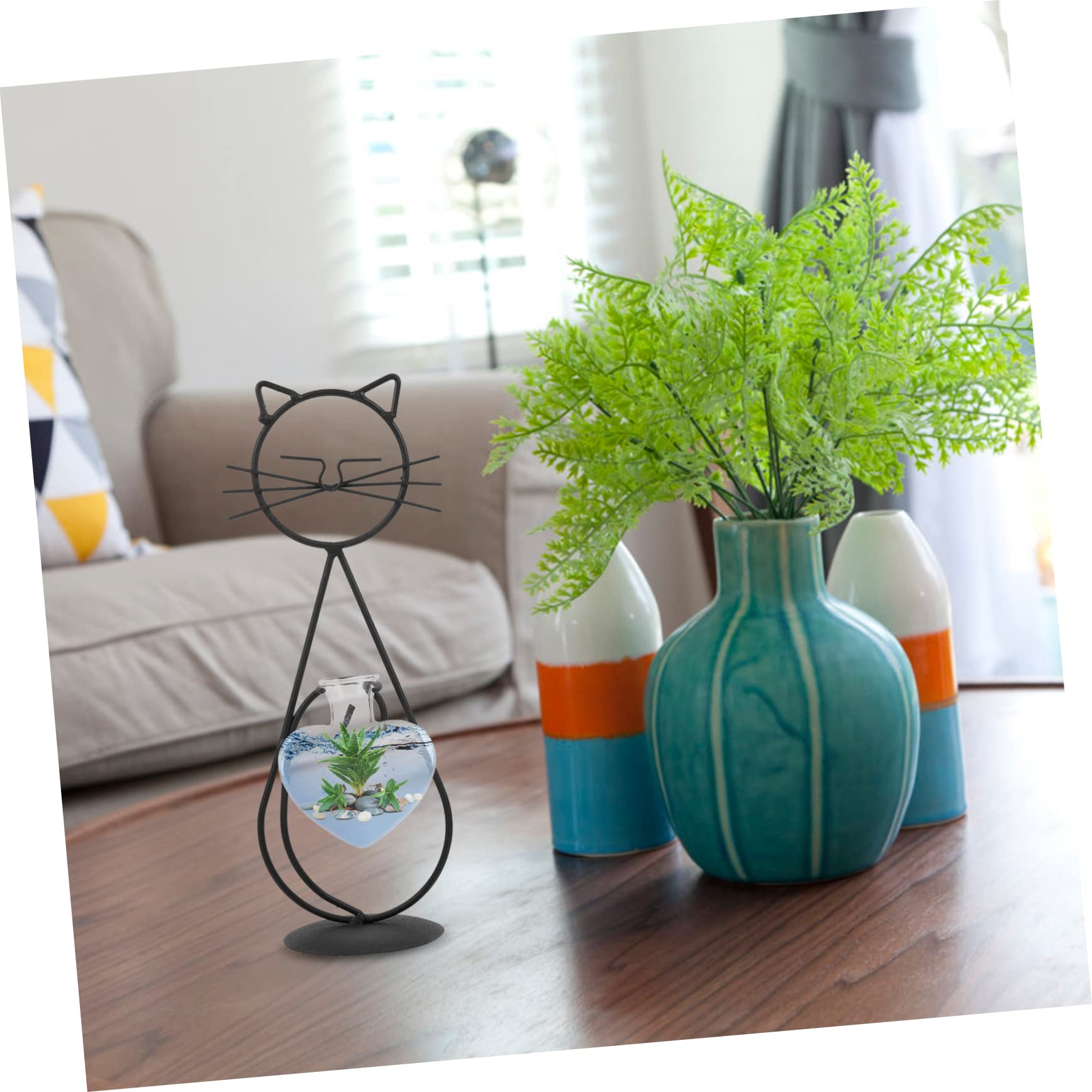 Vaso Gatto In Vetro E Ferro Battuto | Portapiante Idroponico Creativo Per Scrivania, Regalo Originale Per Amanti Dei Gatti