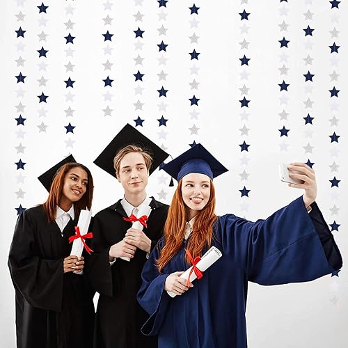 Miniatura 5 de Guirnalda de cumpleaños para decoración de fiesta de color azul marino, blanco y plateado, de 62 pies, pancarta de serpentinas colgantes de