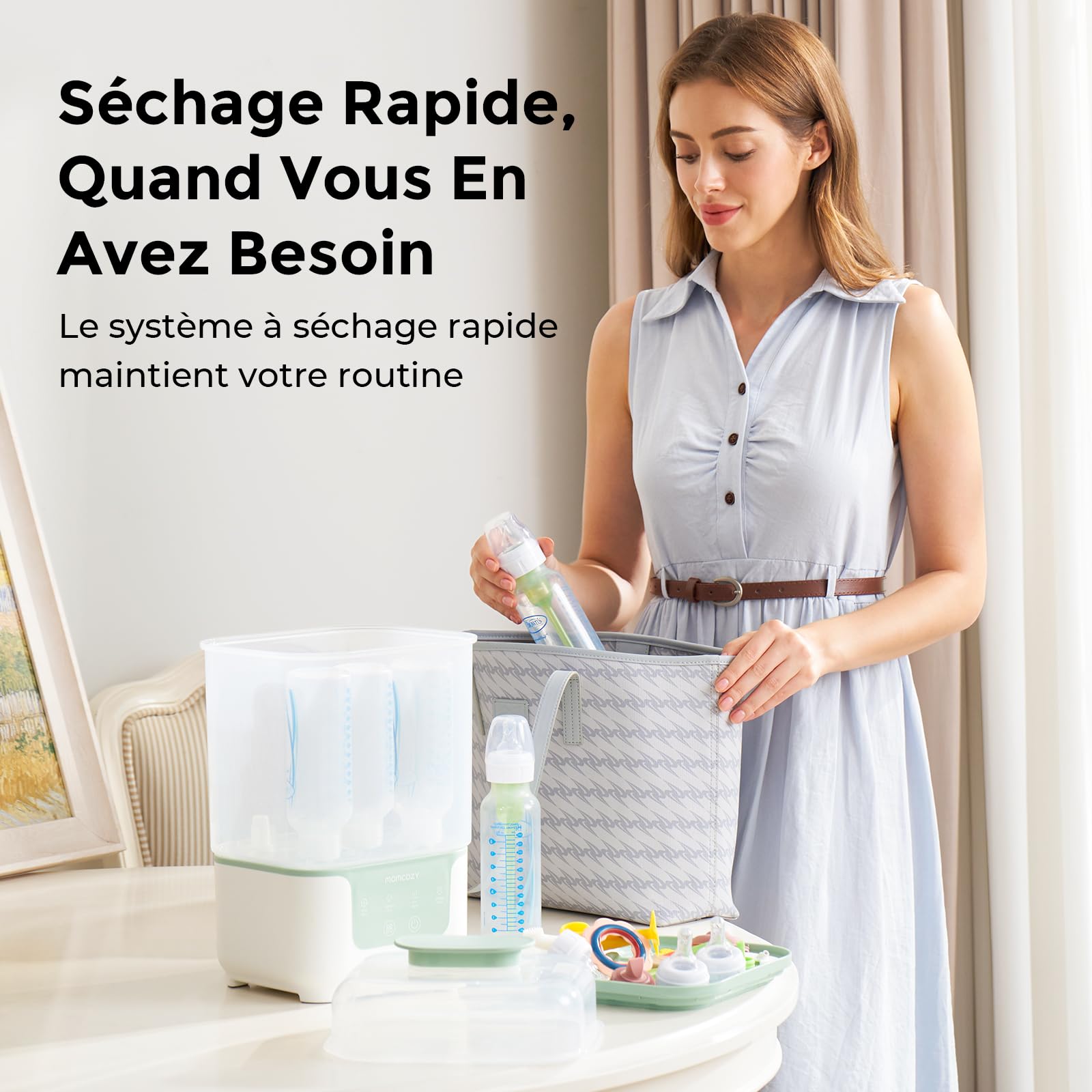 Momcozy Stérilisateur Séchoir 4-en-1, 6 Biberons, Compact, Électrique | Tire-lait et Accessoires, Nouveau-né, Sans BPA, Hygiène, Automatique, Bébé, Cadeau, Lot, Silencieux, Rapide, Sûr, Voyage