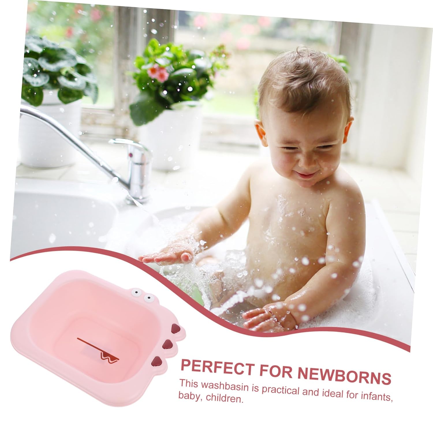 Portable Wash Basin for Newborns and Spacious PP Material Washbasin for Face Hands Feet and Diaper Cleaning and Easy to Clean Household Supply in Pink