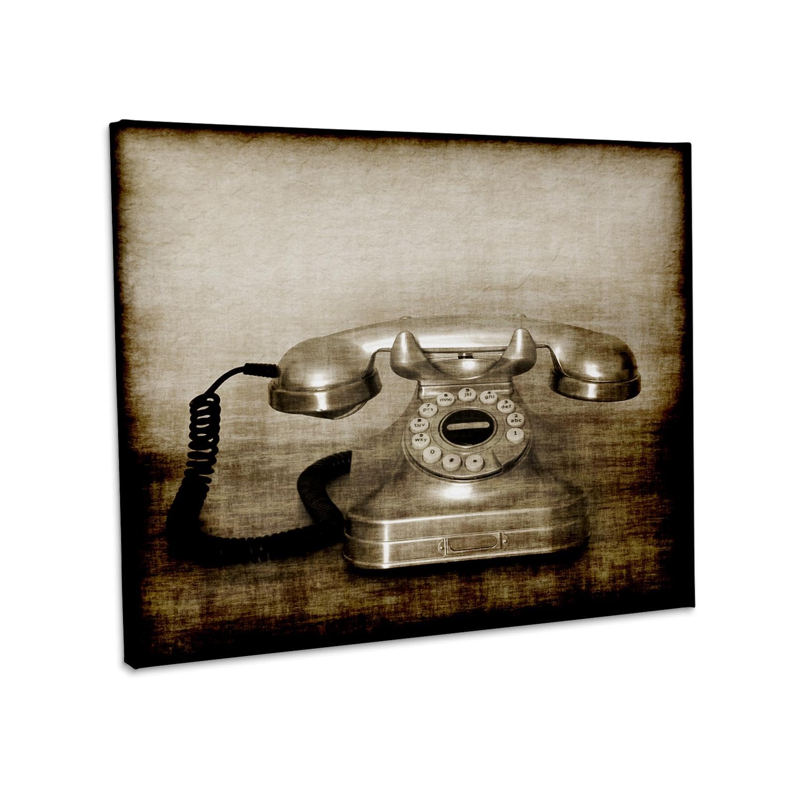 3dRose, Vintage telephone with modern dial grunge grungy abstract communication phone corded, Museum Grade Canvas Wrap 20x16