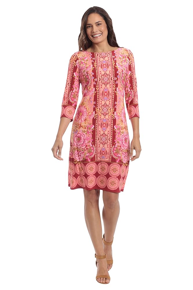 London Times Women's Petite 3/4 Sleeve Shift, Peach/Pink at London Times Women's Petite 3/4 Sleeve Shift, Peach/Pink at