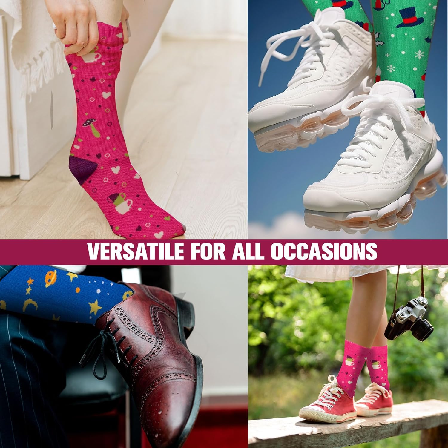 3 Pairs Cute Patterned Socks Warm Crew Socks, Literary Novelty Crew Socks with Gift Bag - Image 8