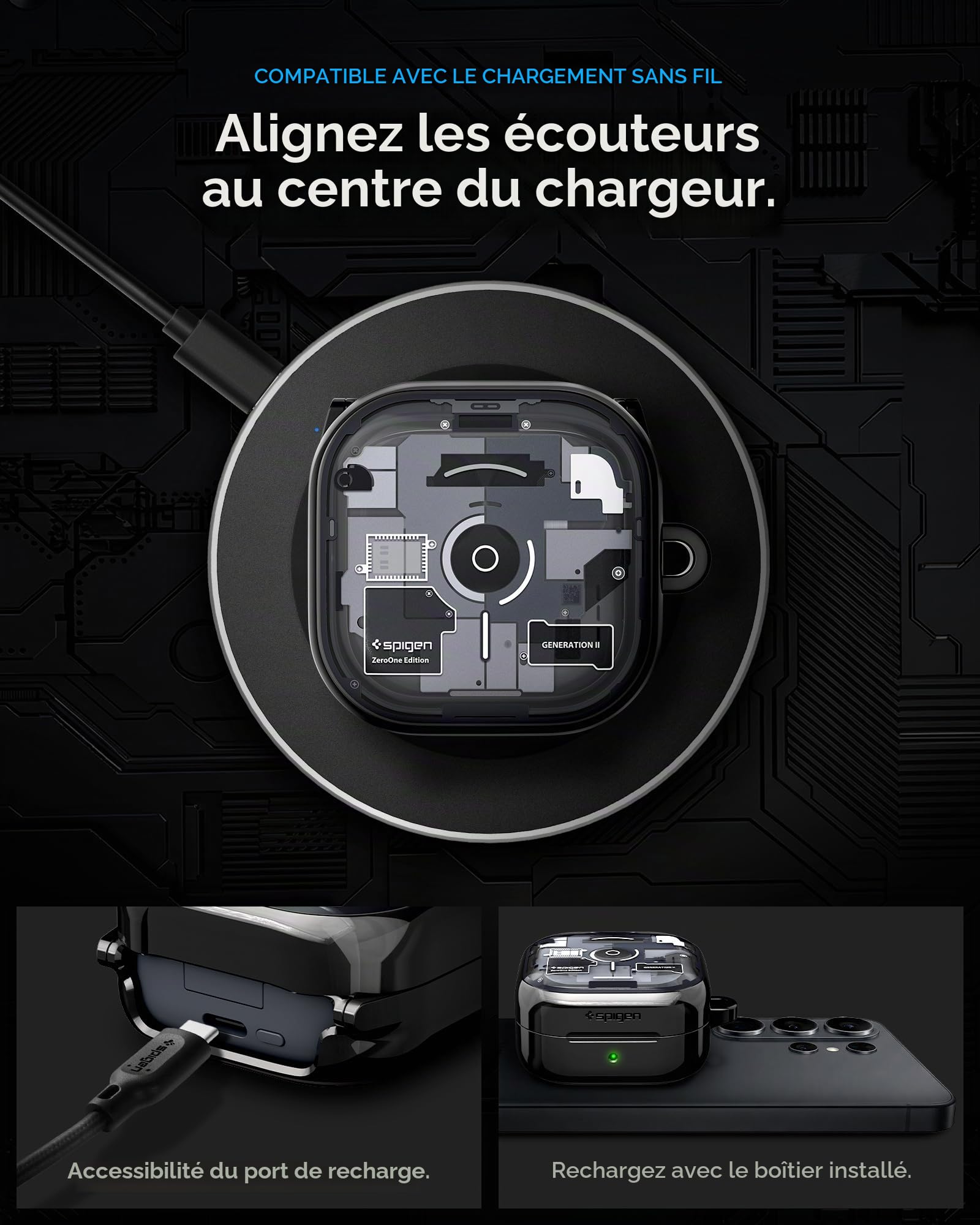 Spigen Ultra Hybrid Coque Compatible avec Samsung Galaxy Buds 4 Pro/Buds 4 (2026) - ZeroOne Noir