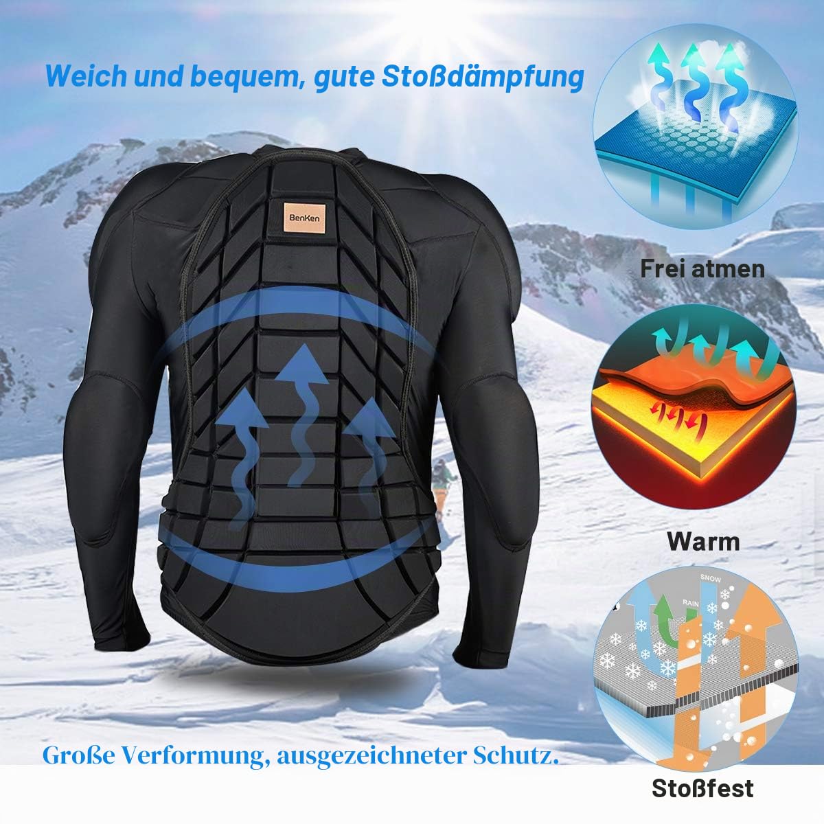 BenKen Ultra Leichter Schutzausrüstung Ski Körper Panzer Rücken Protektor, Außen- Sports Antikollision Backprotector Protektorenjacke für Snowboard Skaten MTB Motorrad Motocross