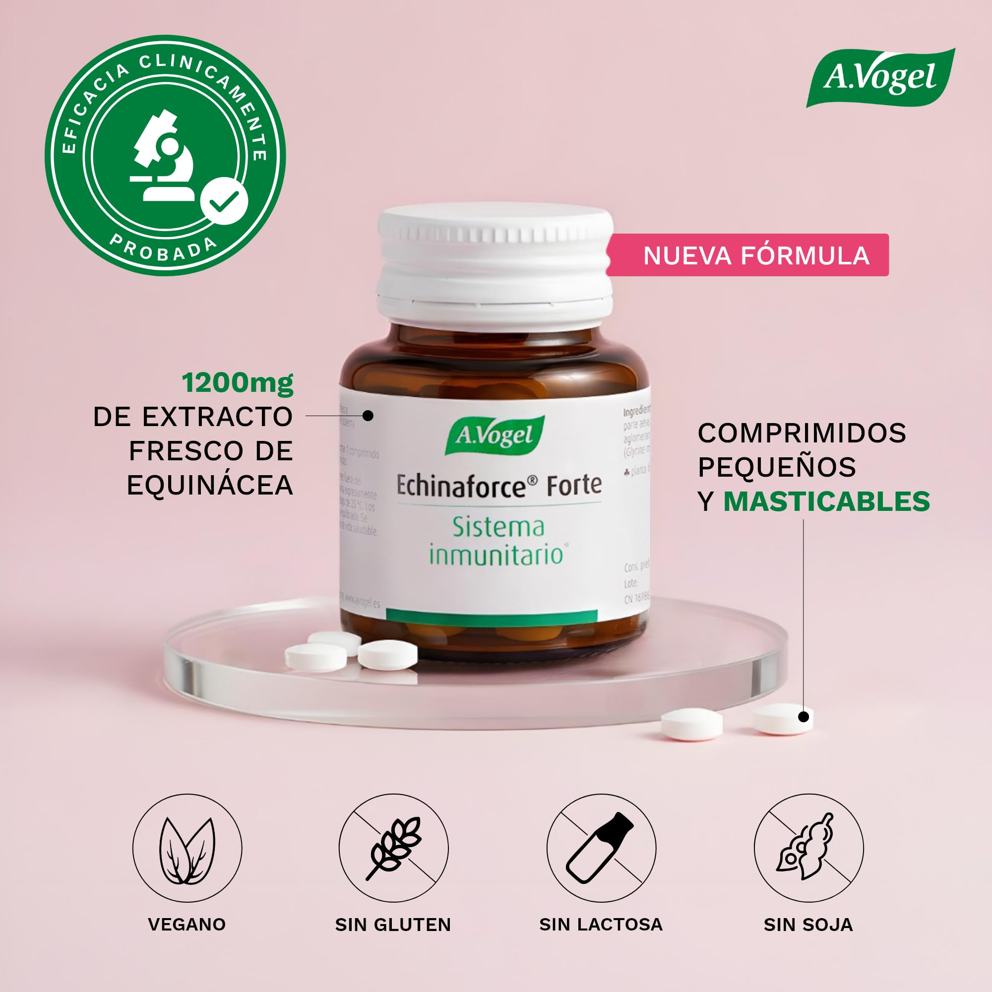 A.Vogel Echinaforce Forte, Apoyo tu Sistema Inmune, Extracto de Planta Fresca, Echinacea Purpurea, Cultivo Biológico Certificado, 30 comprimidos