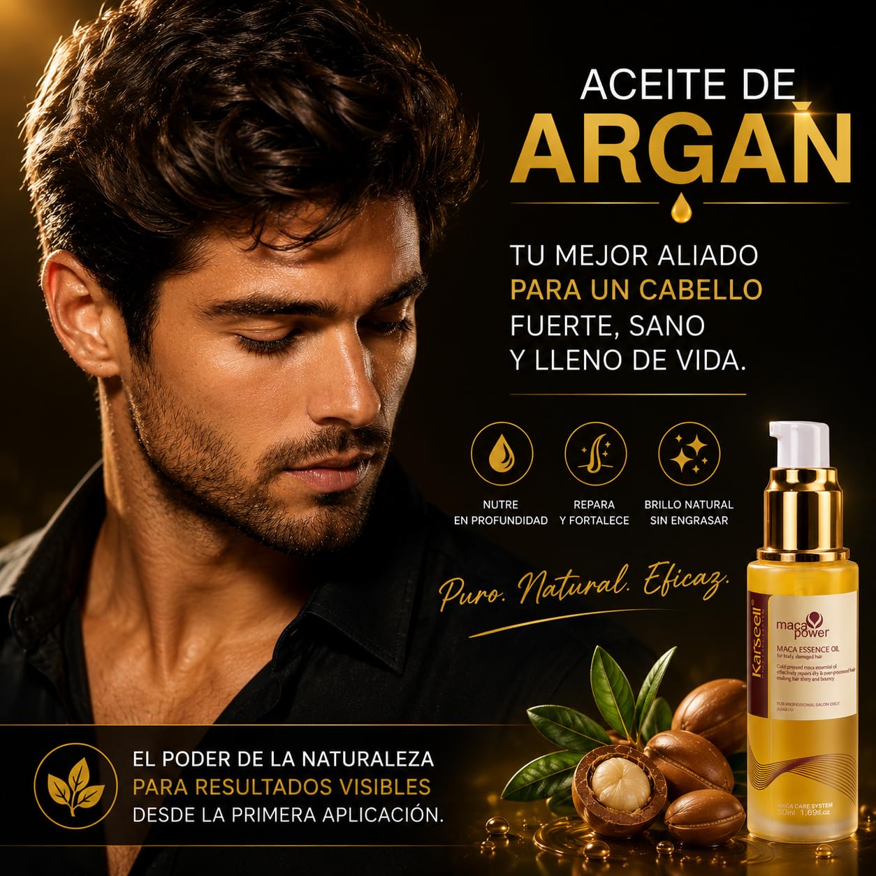 Karseell MACA CARE SYSTEM Sérum Capilar Profesional Aceite de Argán Karité Hidratación Reparación Brillo Antifrizz Alisado Nutritivo Puntas Abiertas Cabello Seco Dañado Teñido Rizado Sin Sulfatos 50ml