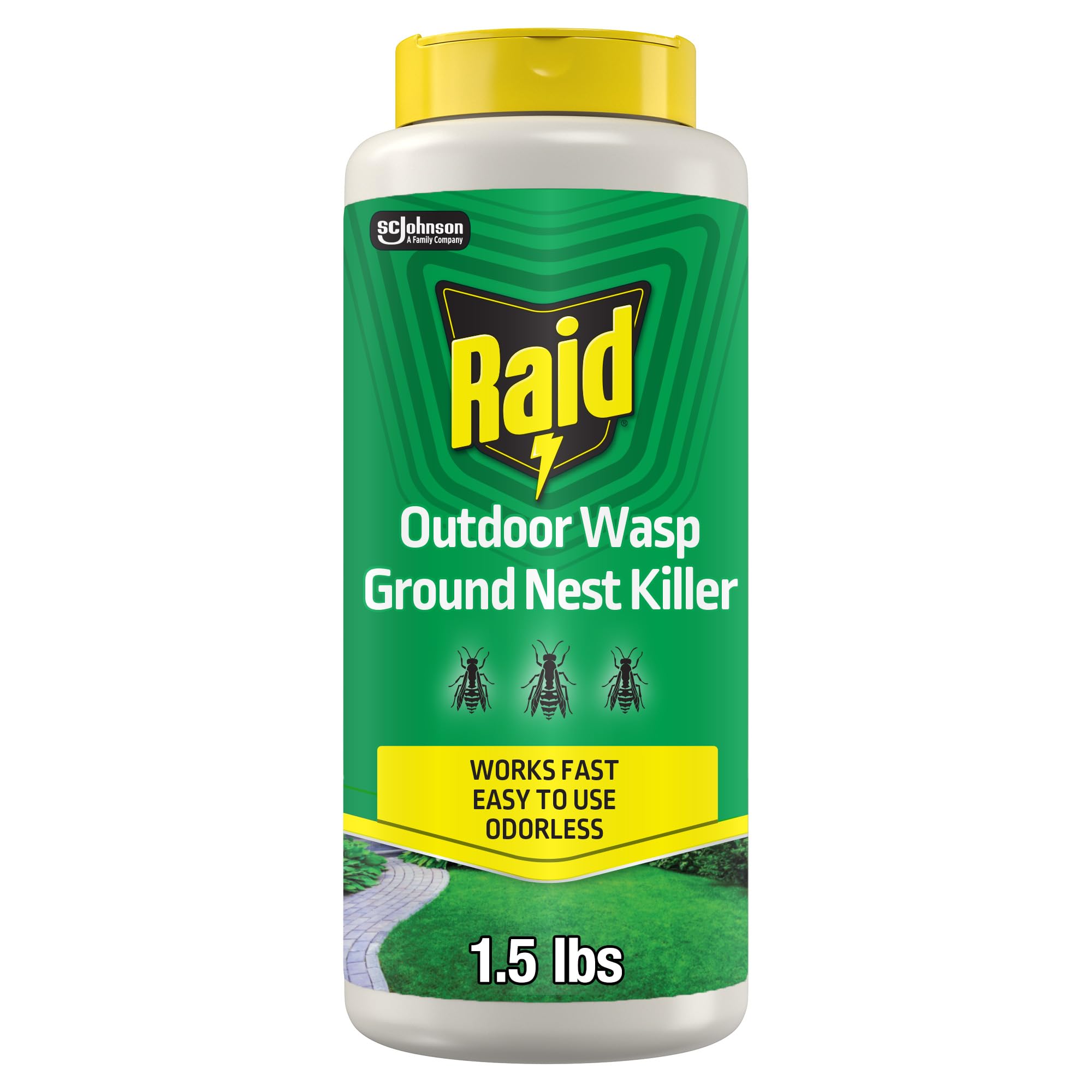 Raid Outdoor Wasp Ground Nest Killer, Dust Insecticide for Outside Household Use on Wasps, Fast-Working, Easy-to-Use and Odorless, 24 oz