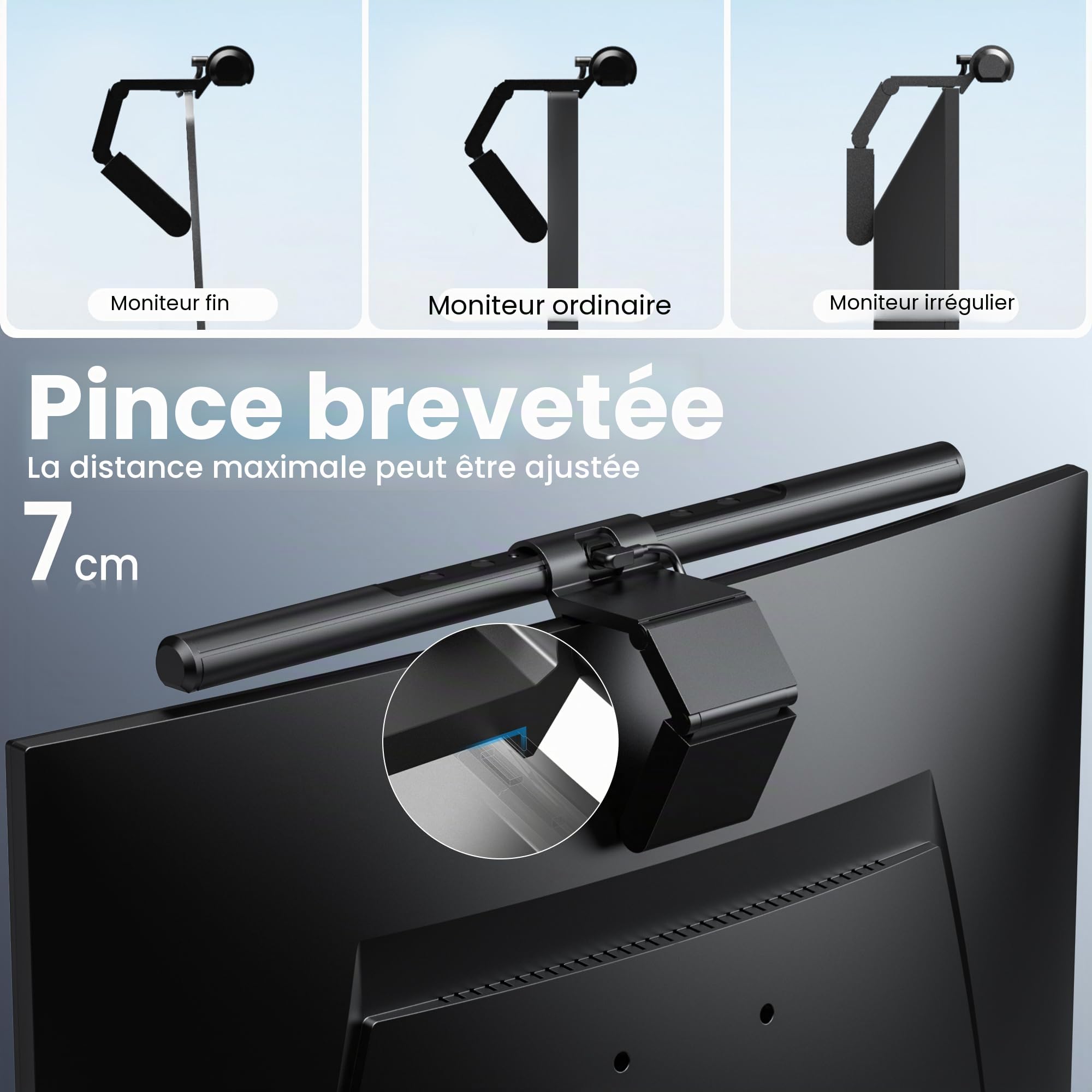 Quntis Lampe Ecran PC avec Télécommande Double Réglage, Lumière Ecran Réglable Gradation Automatique, LED USB Lampe d'Ordinateur 40CM Monitor Light Bar Eclairage pour Bureau Gaming