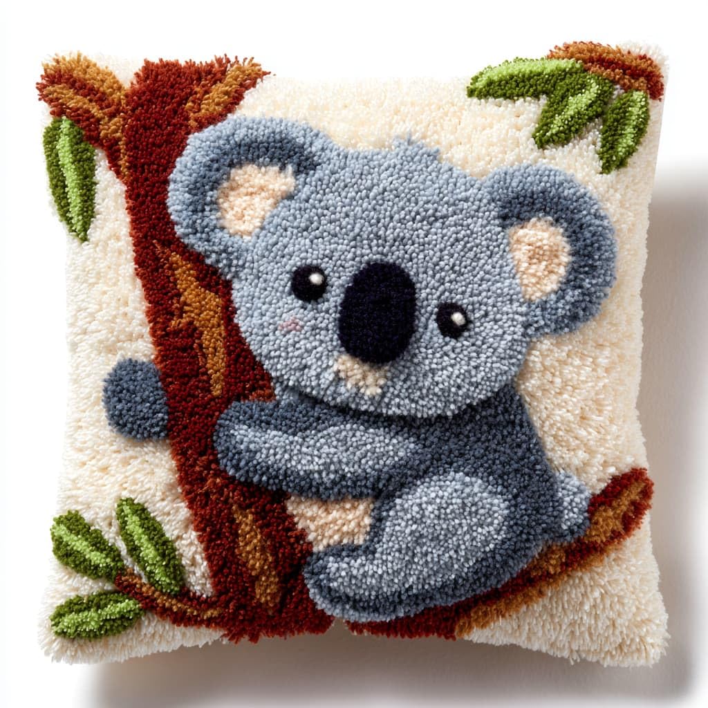 Taxpy Latch Hook Pillow Case Kits, Koala Embroidery Kits DIY Pillow Cushion Cover Latch Hook Cushion Kit,17x17inch