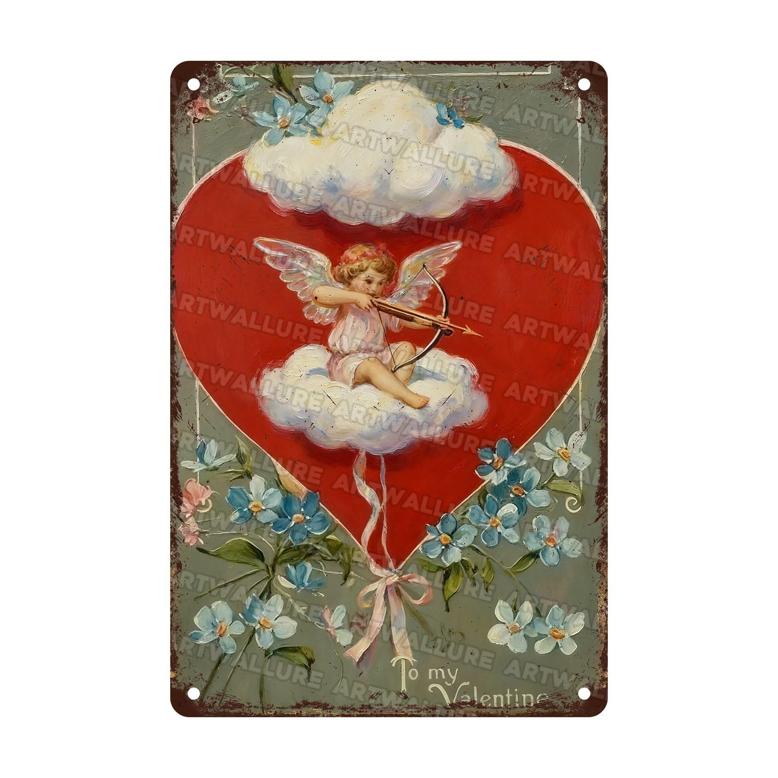 To My Valentine Metal Sign Flat Vintage Cupid Heart Wall Decor For Kitchen Bar Man Cave Cafe Valentine Easter Decor 8x12Inch