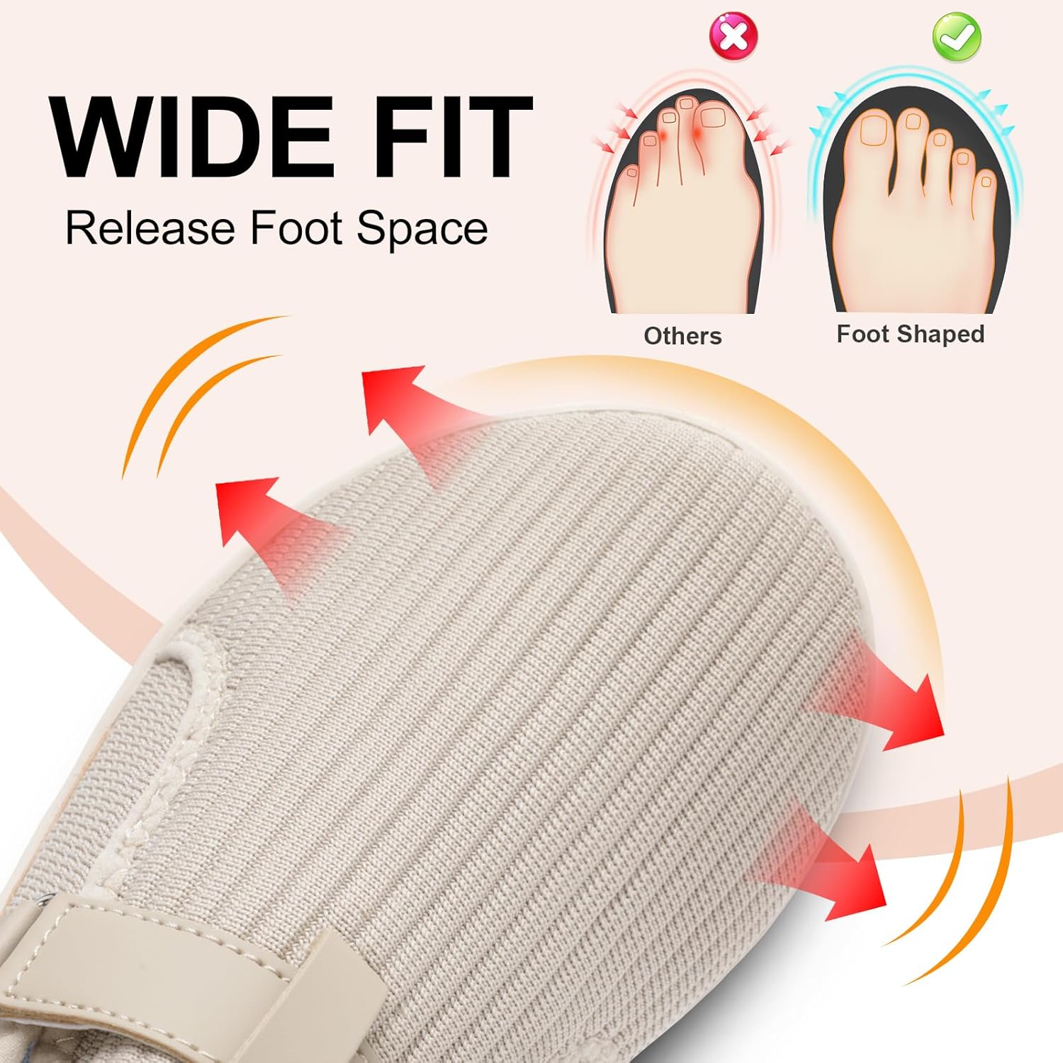 Spesoul Wide Womens Walking Shoes Adjustable Diabetic Shoes Breathable Zero Drop Barefoot Shoe Neuropathy Edema Nursing Shoe Wide Width Sneakers - Image 3