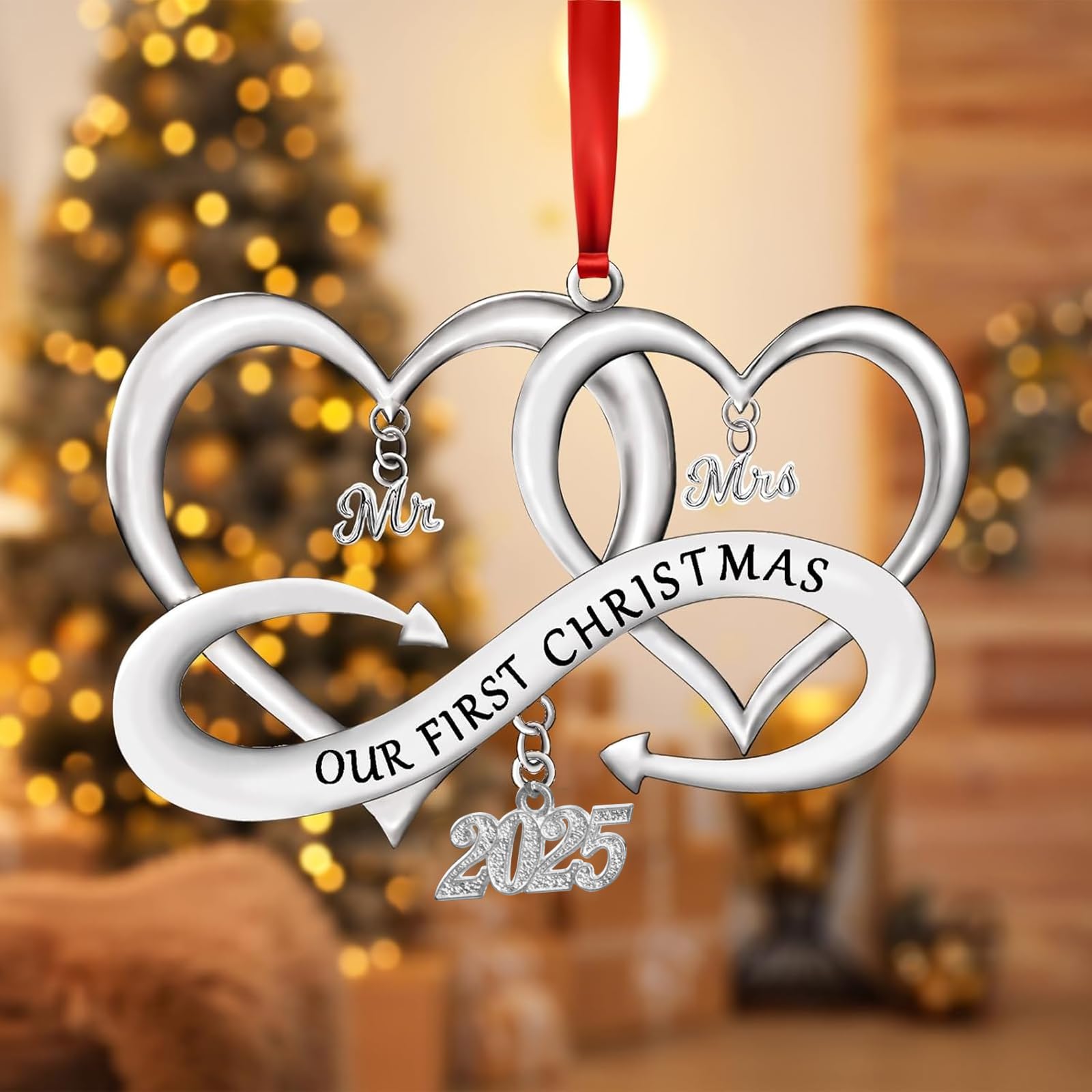 Qylazune Silver Mr And Mrs Gifts Christmas Decoration Personalised Christmas Bauble Mr And Mrs Our First Christmas 2025 For Xmas Tree Decor For Married Engagement Couples The Outdoor Indoor Home Accessories
