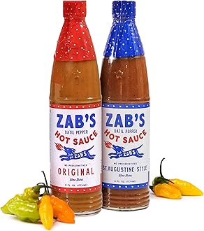 Zab's Hot Sauce Variety Pack, Original and St. Augustine Style (6oz Each, 2 Pack), Naturally Sweet Heat & Signature Slow Burn from Datil Peppers, Gluten-Free, Perfect for Pizza, Wings, BBQ, & More