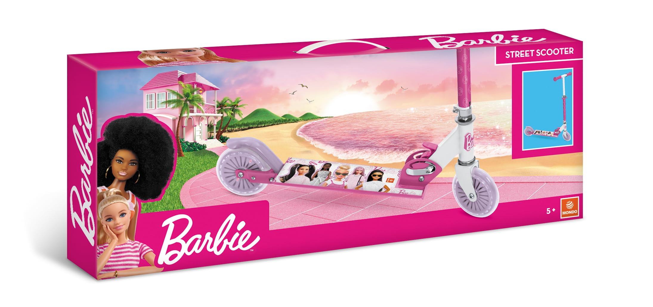 Mondo Toys - Monopattino in alluminio per bambino bambina Mattel Barbie - manubrio regolabile - scooter a 2 ruote - 18081