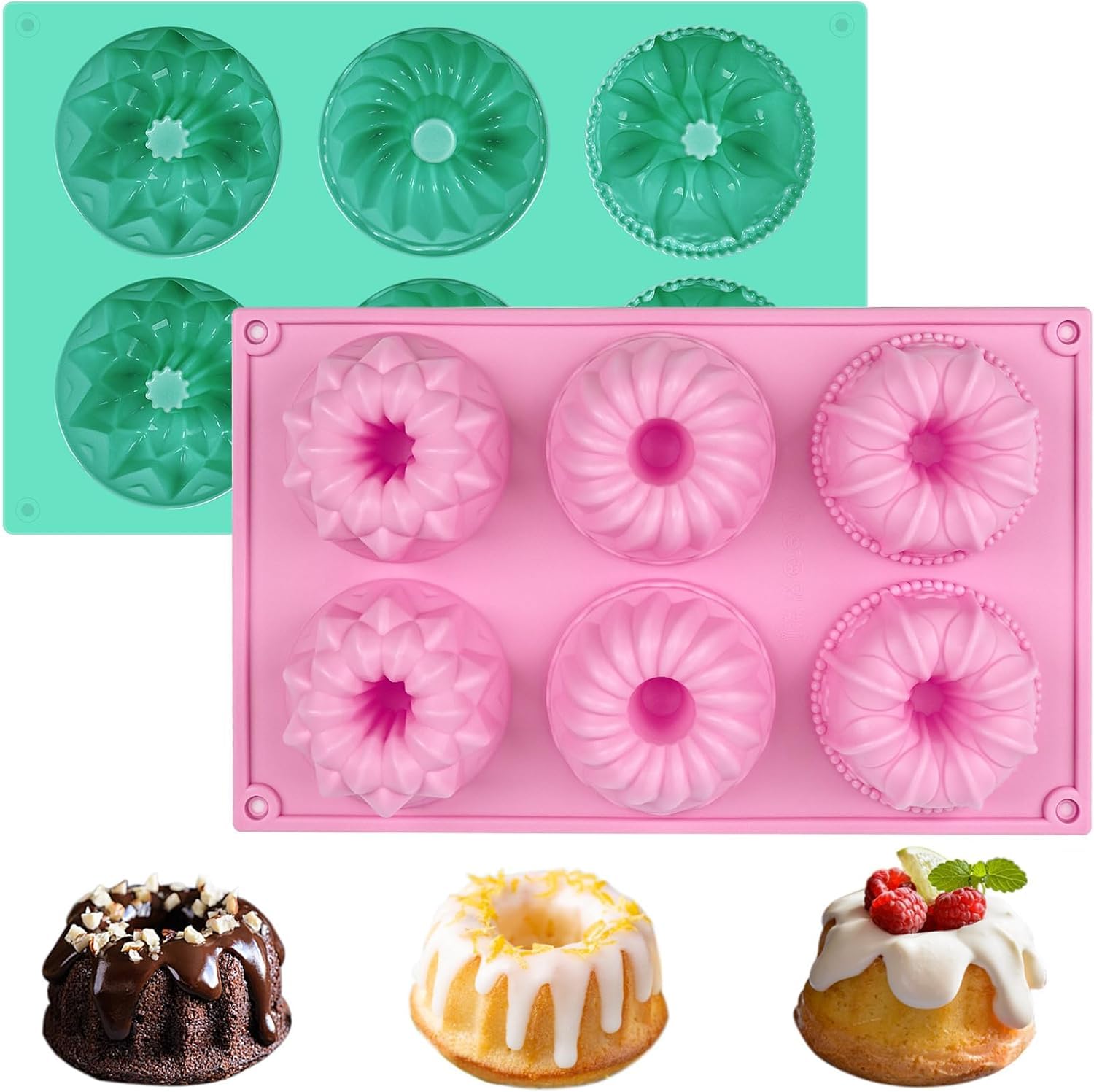 Skytail Mini Bundt Cake Pan, 6-Cavity Fluted Tube Cake Pan, Non-Stick Fancy Silicone Baking Mold for Jelly Jello Cupcakes, Donuts, Doughnut, Cornbread, Brownies.