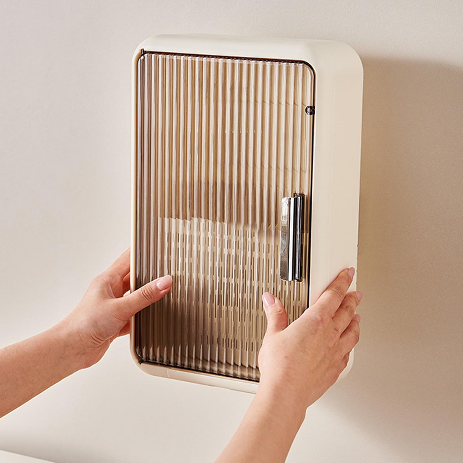 TOPINCN Organiseur mural pour baguettes drainant et anti-poussière avec couvercle, convient pour louches, fourchettes et plus (couleur crème)