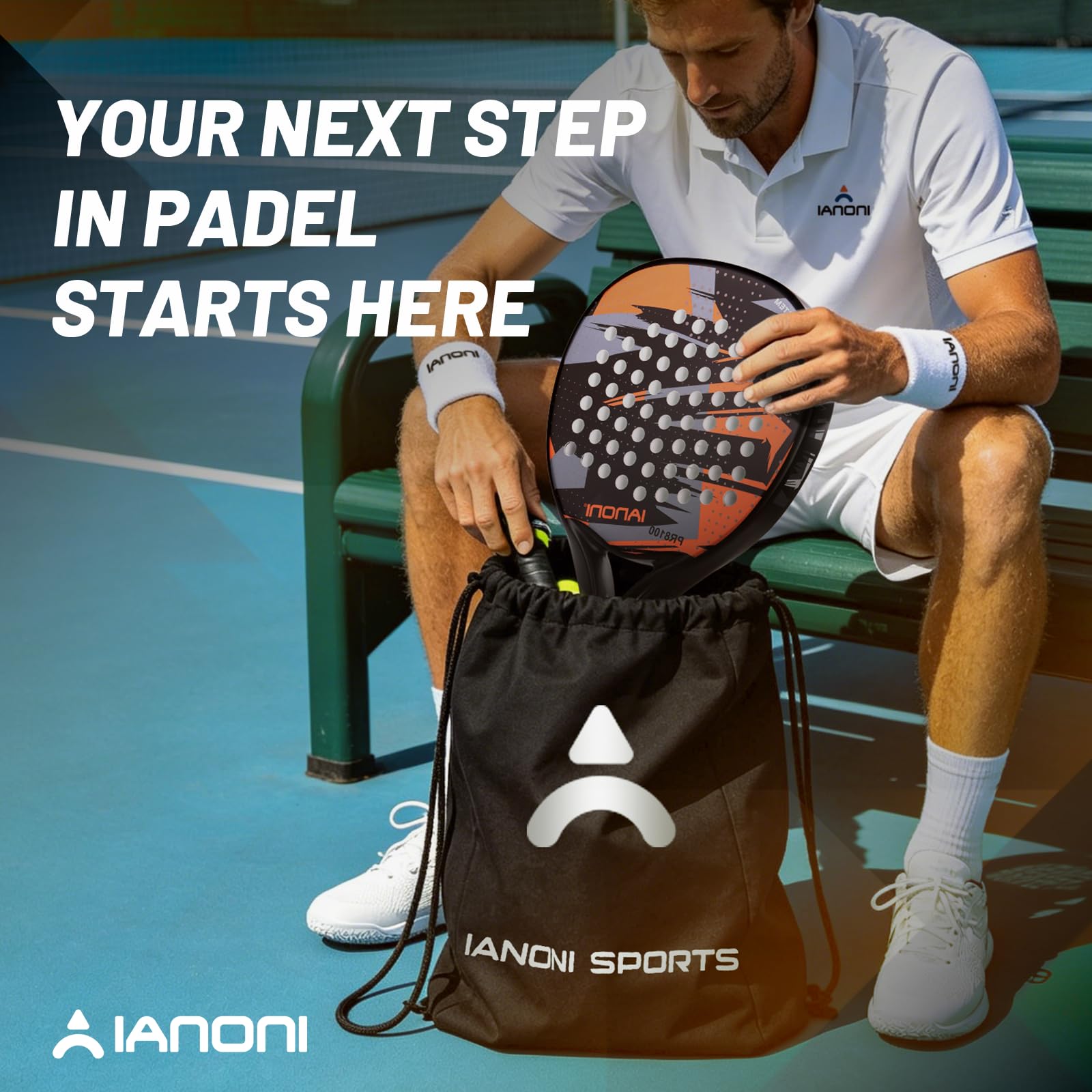 IANONI Racchetta da padel con superficie in fibra di carbonio con nucleo in schiuma EVA Memory Flex Foam Racchetta da tennis Paddle Paddle Racchetta da tennis - 8100 grigio-arancione